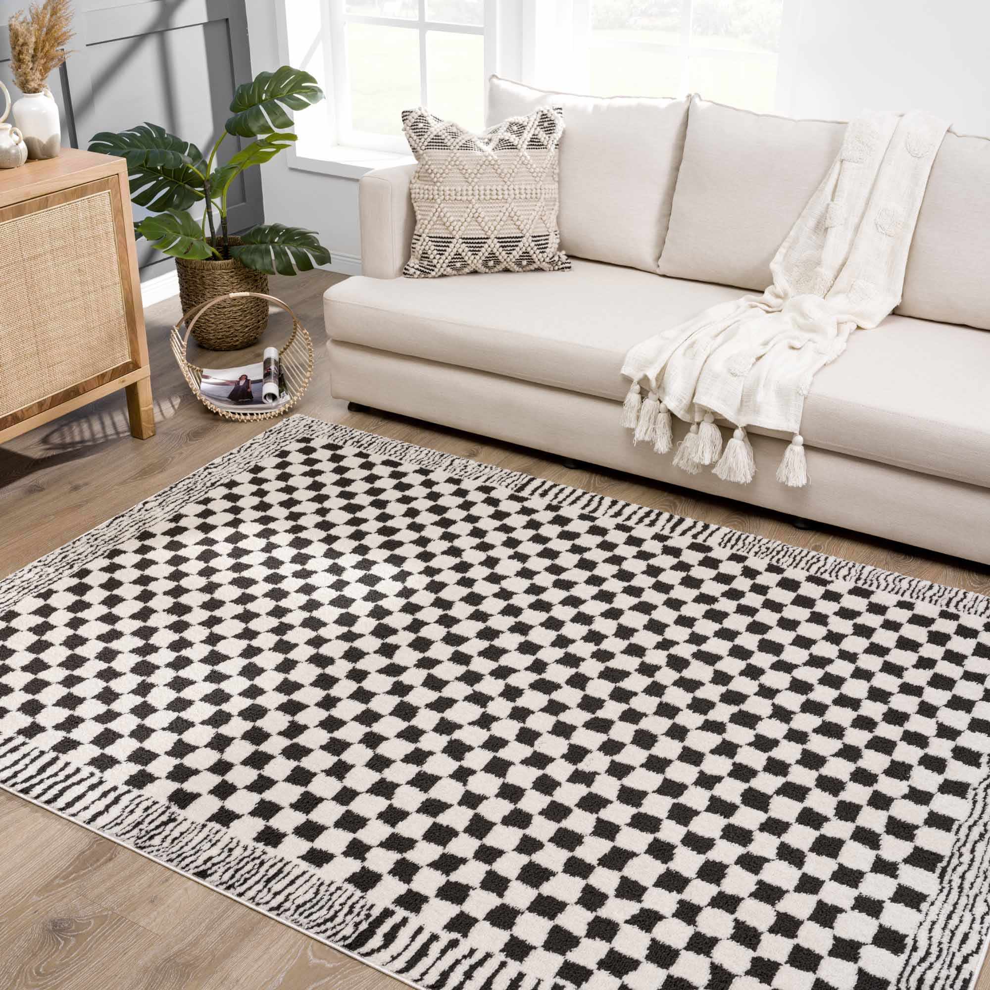 Leryn Black & White Checkered Runner Rug