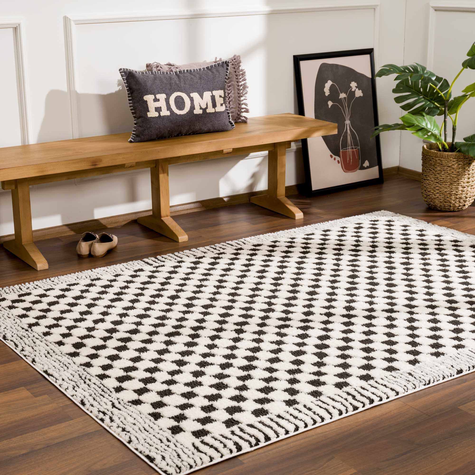 Leryn Black & White Checkered Runner Rug