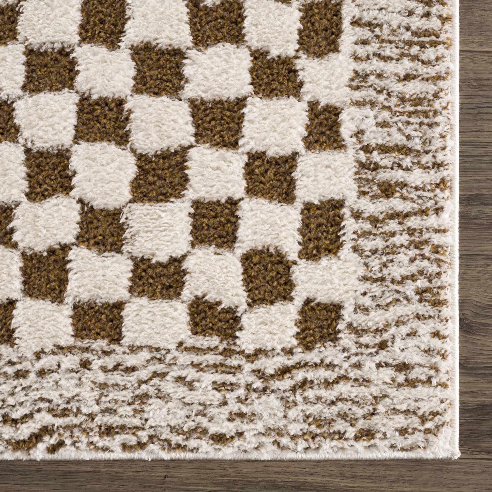 Leryn Brown & White Checkered Runner Rug