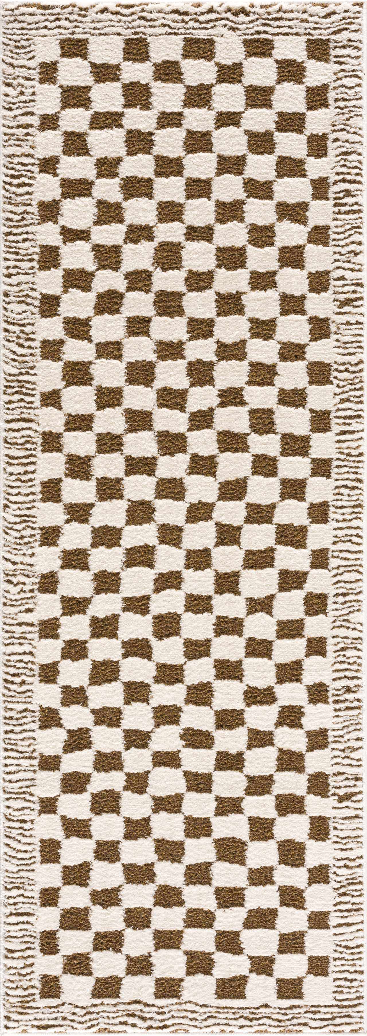 Leryn Brown & White Checkered Runner Rug