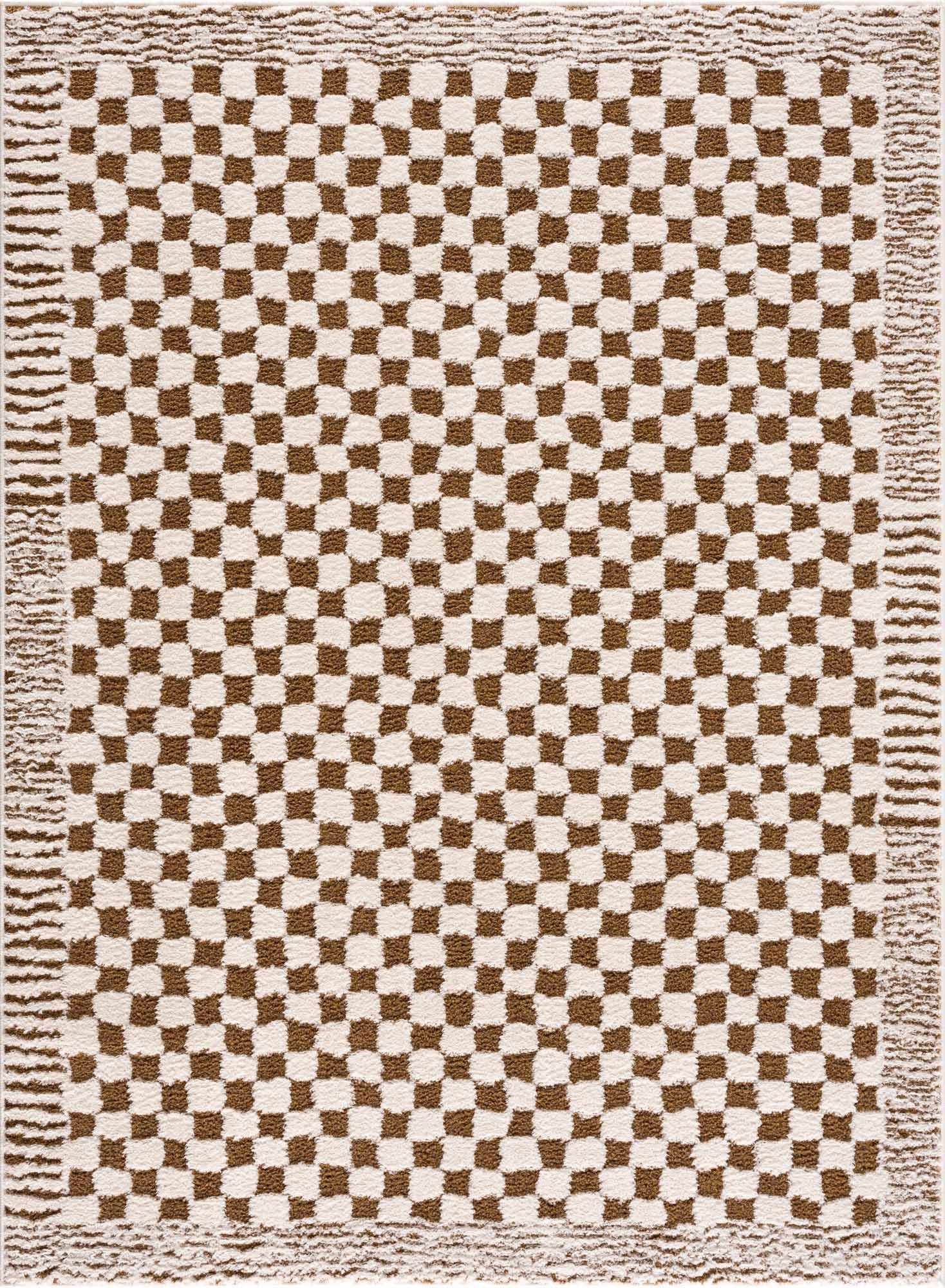 Leryn Brown & White Checkered Runner Rug