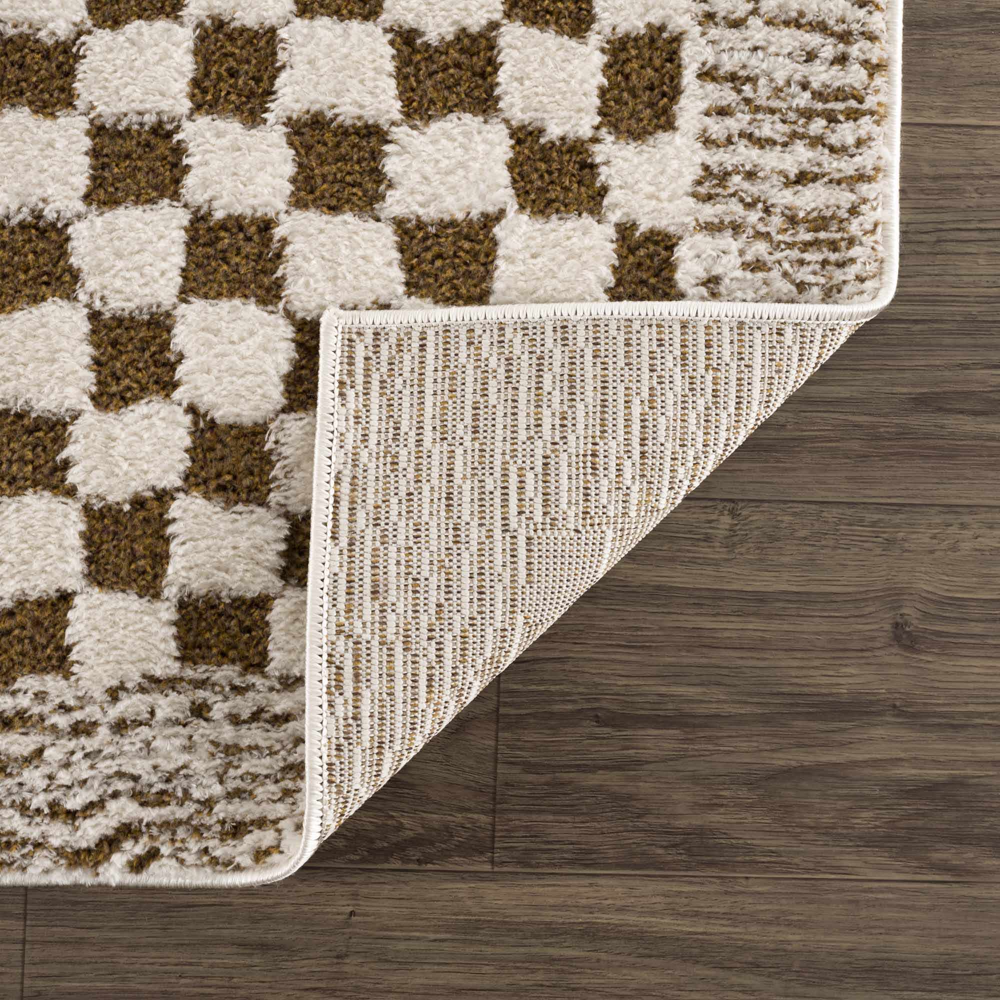 Leryn Brown & White Checkered Runner Rug