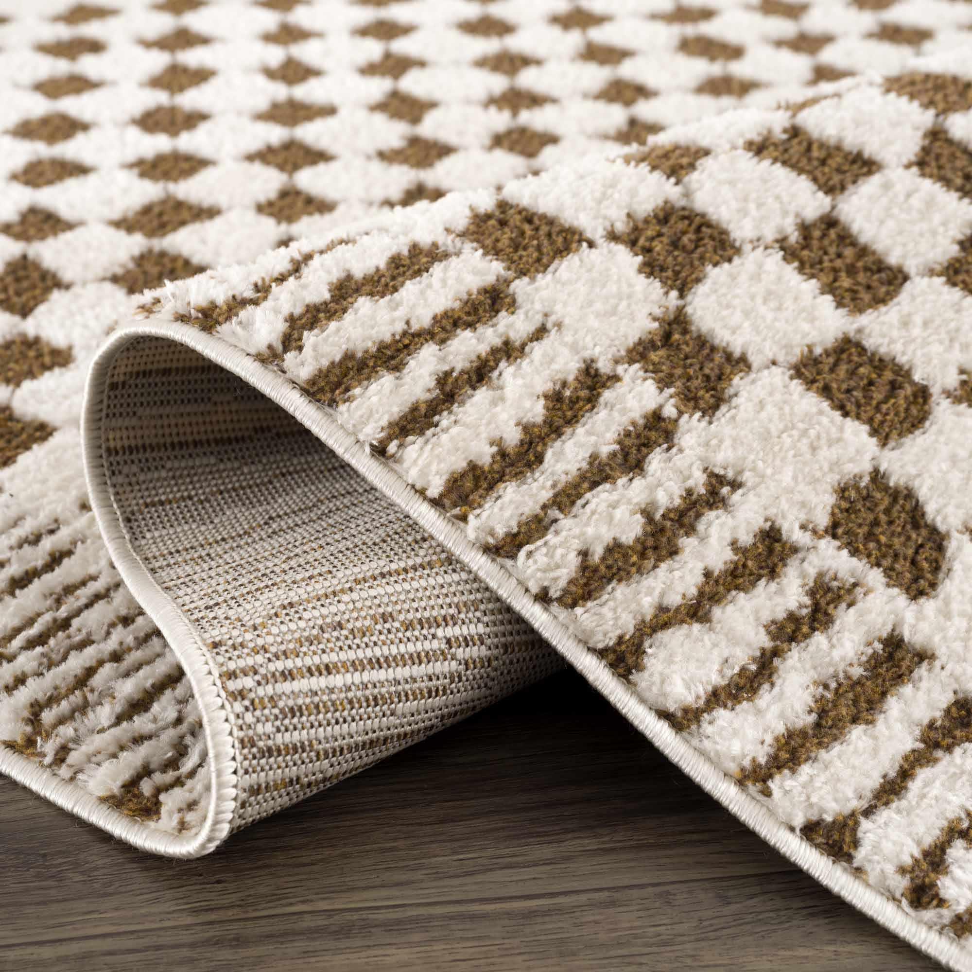 Leryn Brown & White Checkered Runner Rug