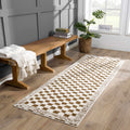 Leryn Brown & White Checkered 7ft Runner Rug