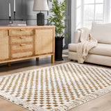 Leryn Brown & White Checkered Runner Rug
