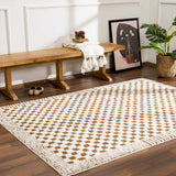 Leryn Brown & White Checkered Runner Rug