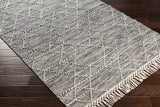 Charcoal Cream Sapadun Wool Blend Braided Tassel Runner Rug