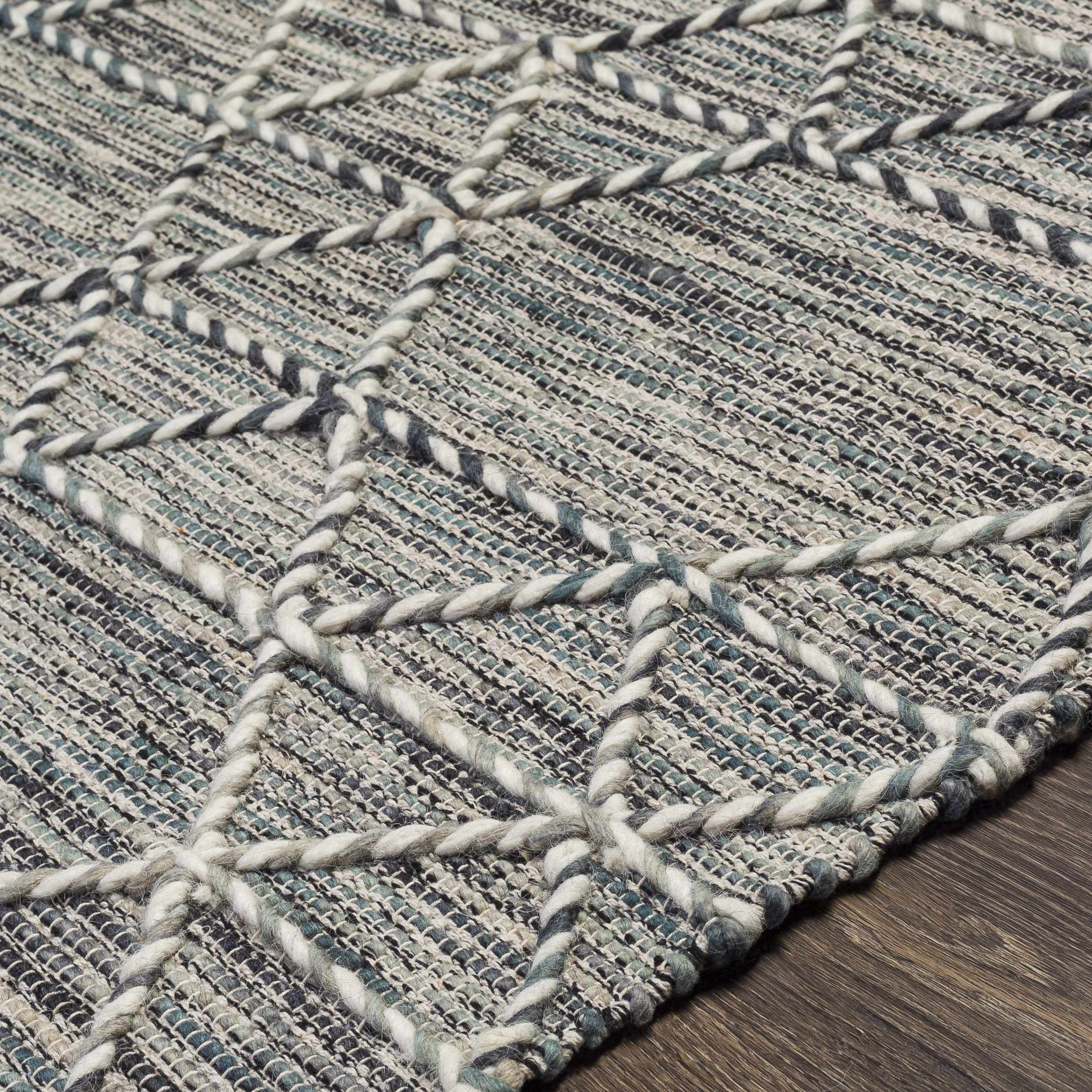 Charcoal Cream Sapadun Wool Blend Braided Tassel Runner Rug