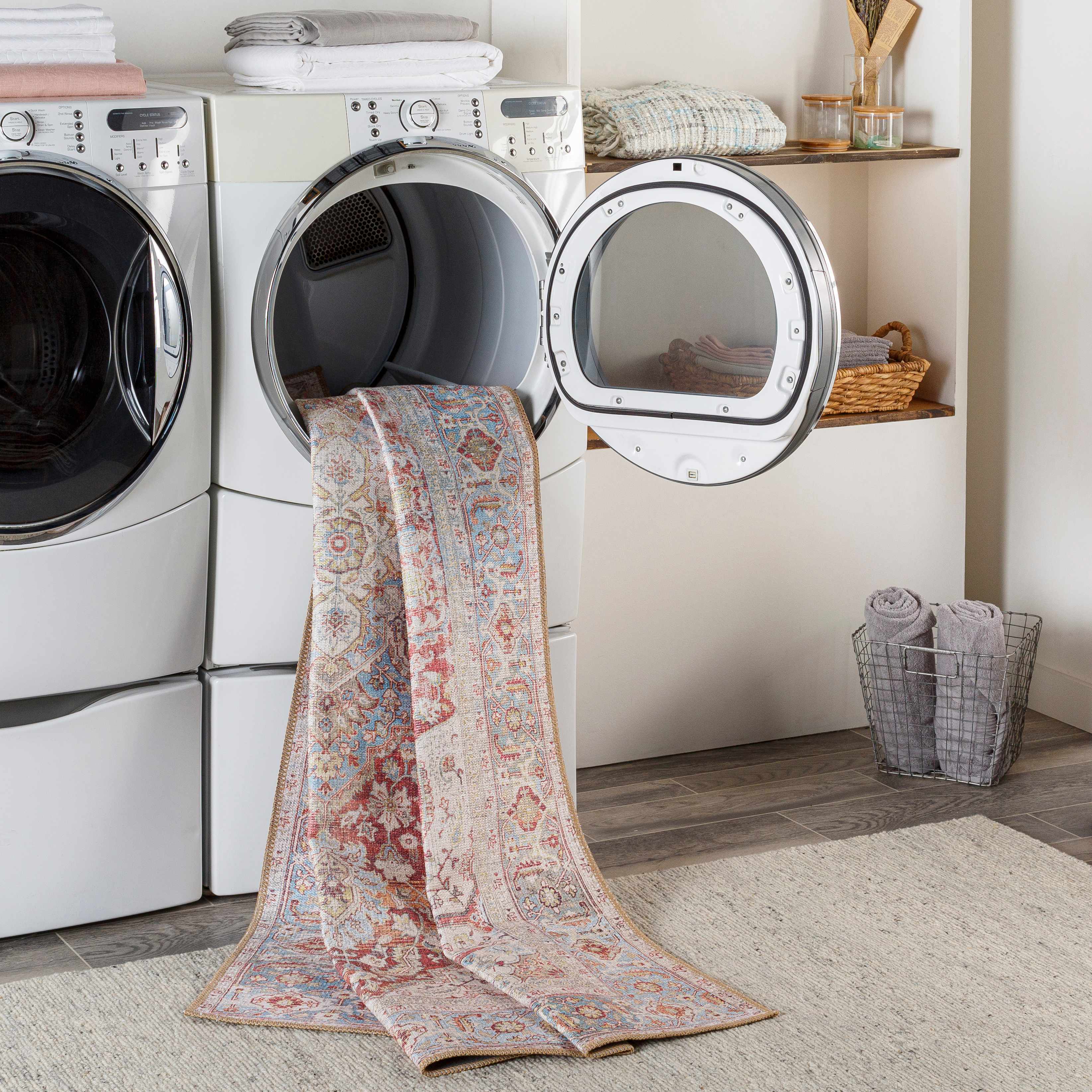 Cream Rust Leeston Vintage Washable 7ft Runner Rug - Clearance