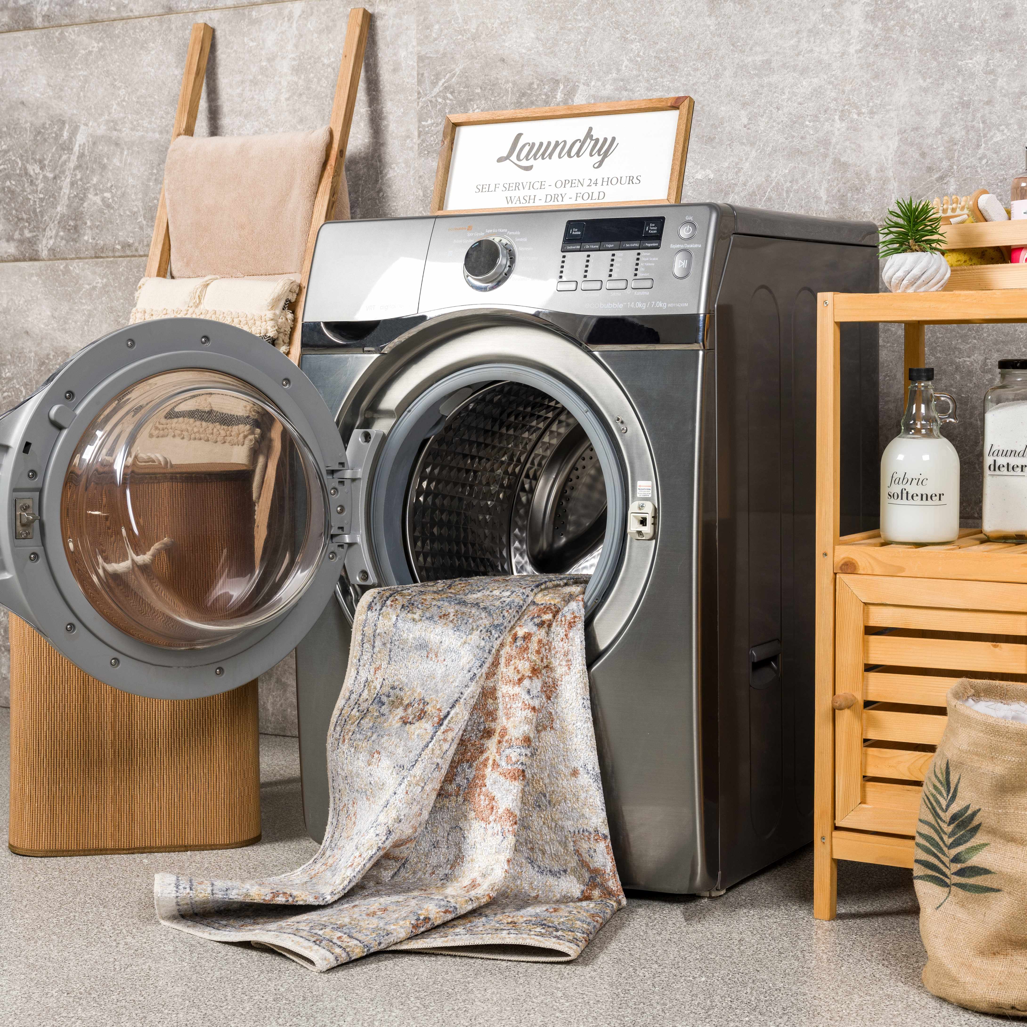 Emke Cream Washable 7ft Runner Rug