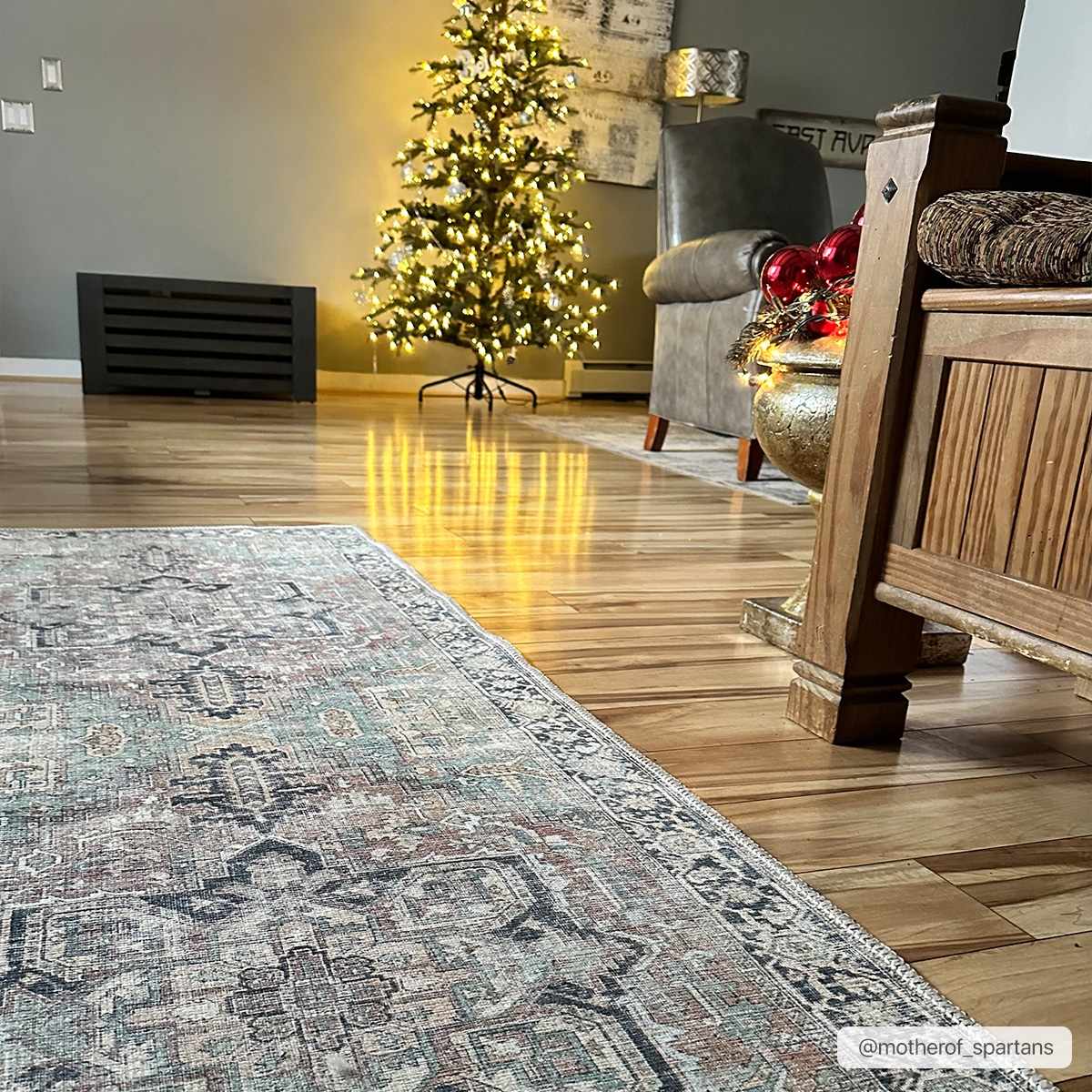 Green Nisa Washable 7ft Runner Rug