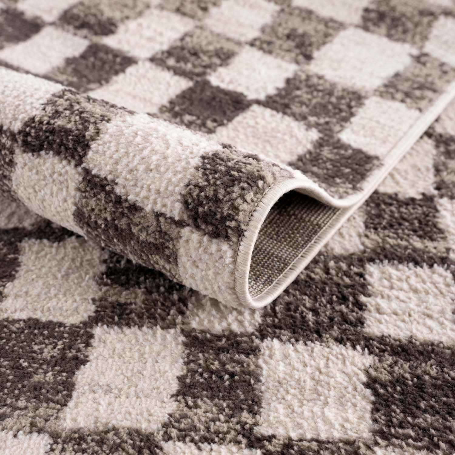 Benjy Cream & Charcoal Checkered Runner Area Rug