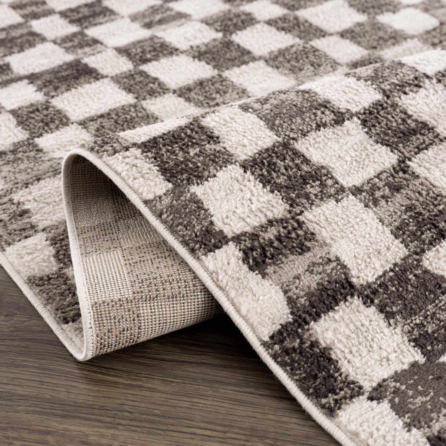 Benjy Cream & Charcoal Checkered Runner Area Rug