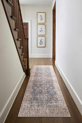 Marlene Damask Beige & Navy 7ft Runner Rug - Livabliss x Becki Owens