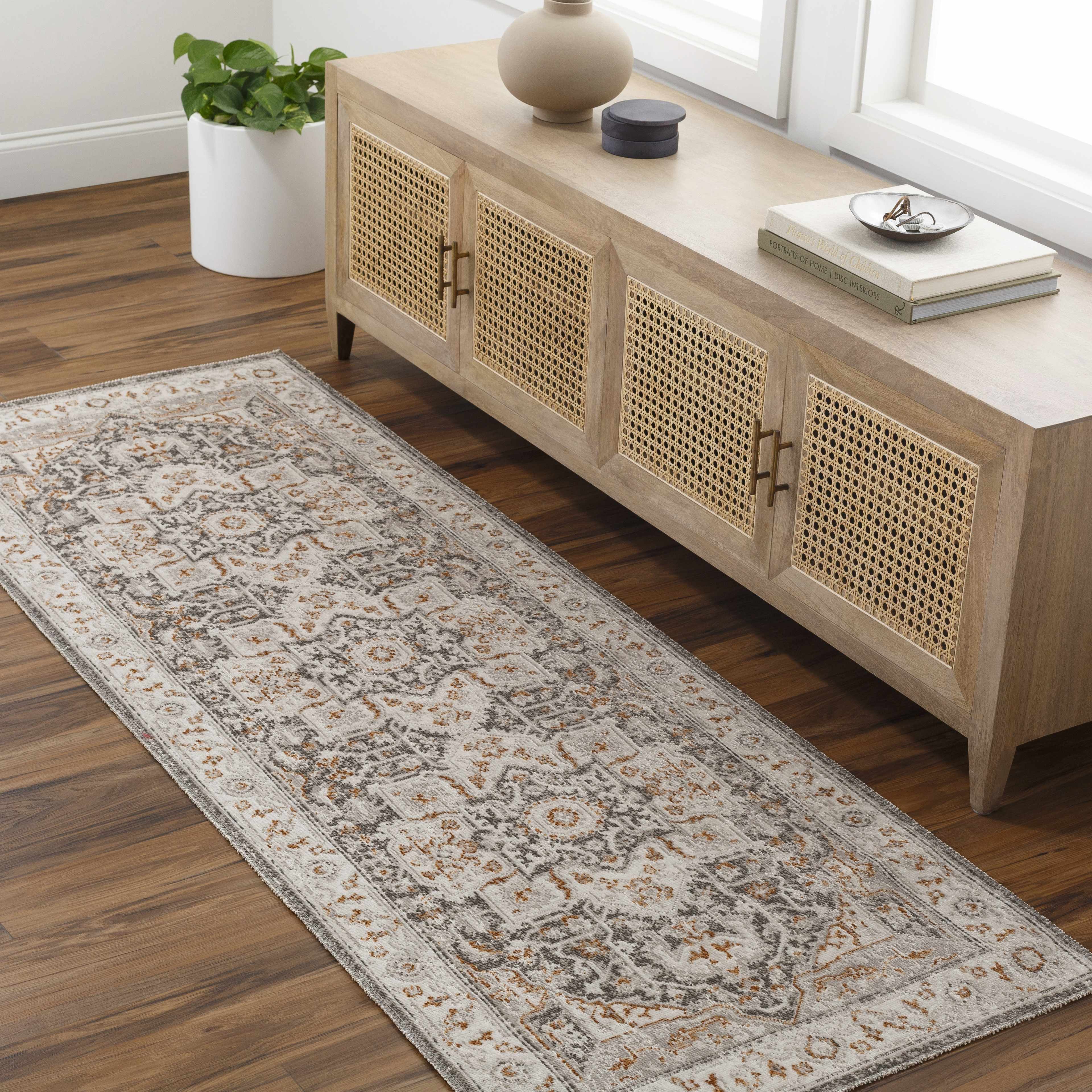 Roho Beige & Rust Washable Runner Rug