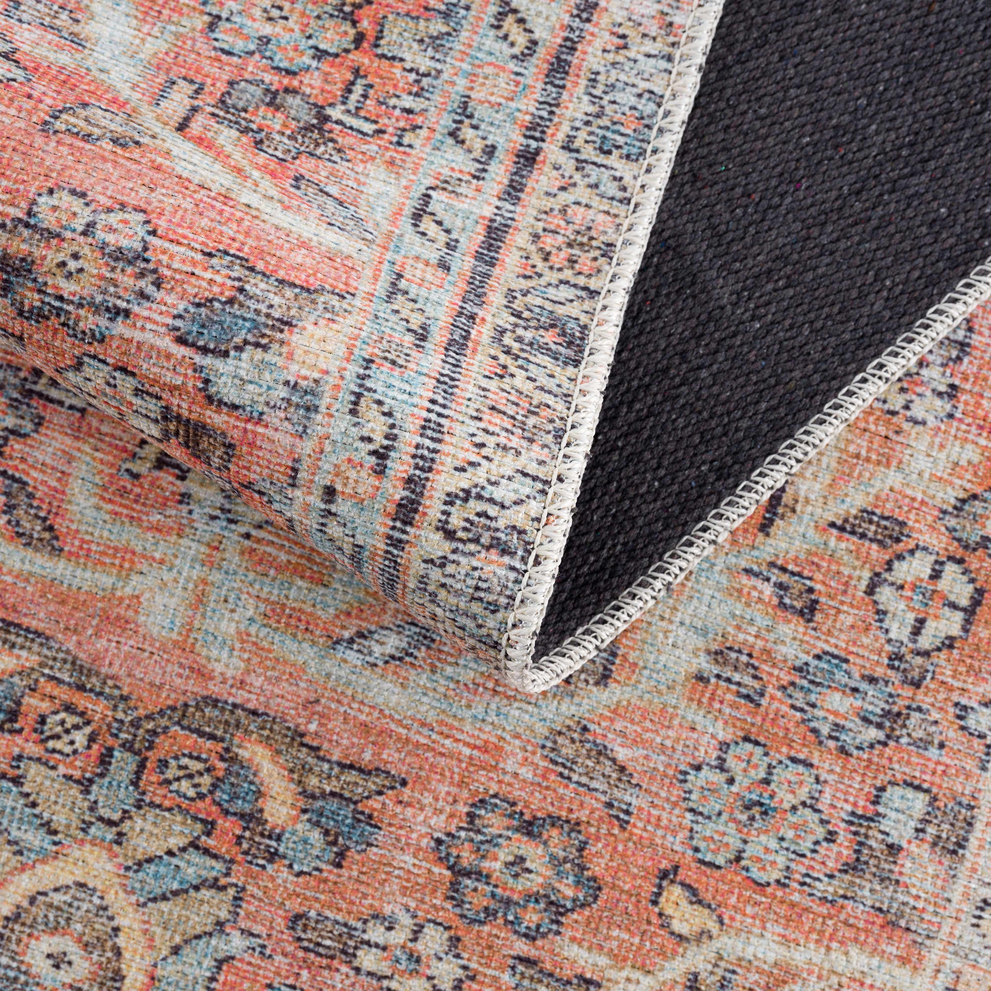 Urpi Rose & Blue Washable Runner Rug - Clearance
