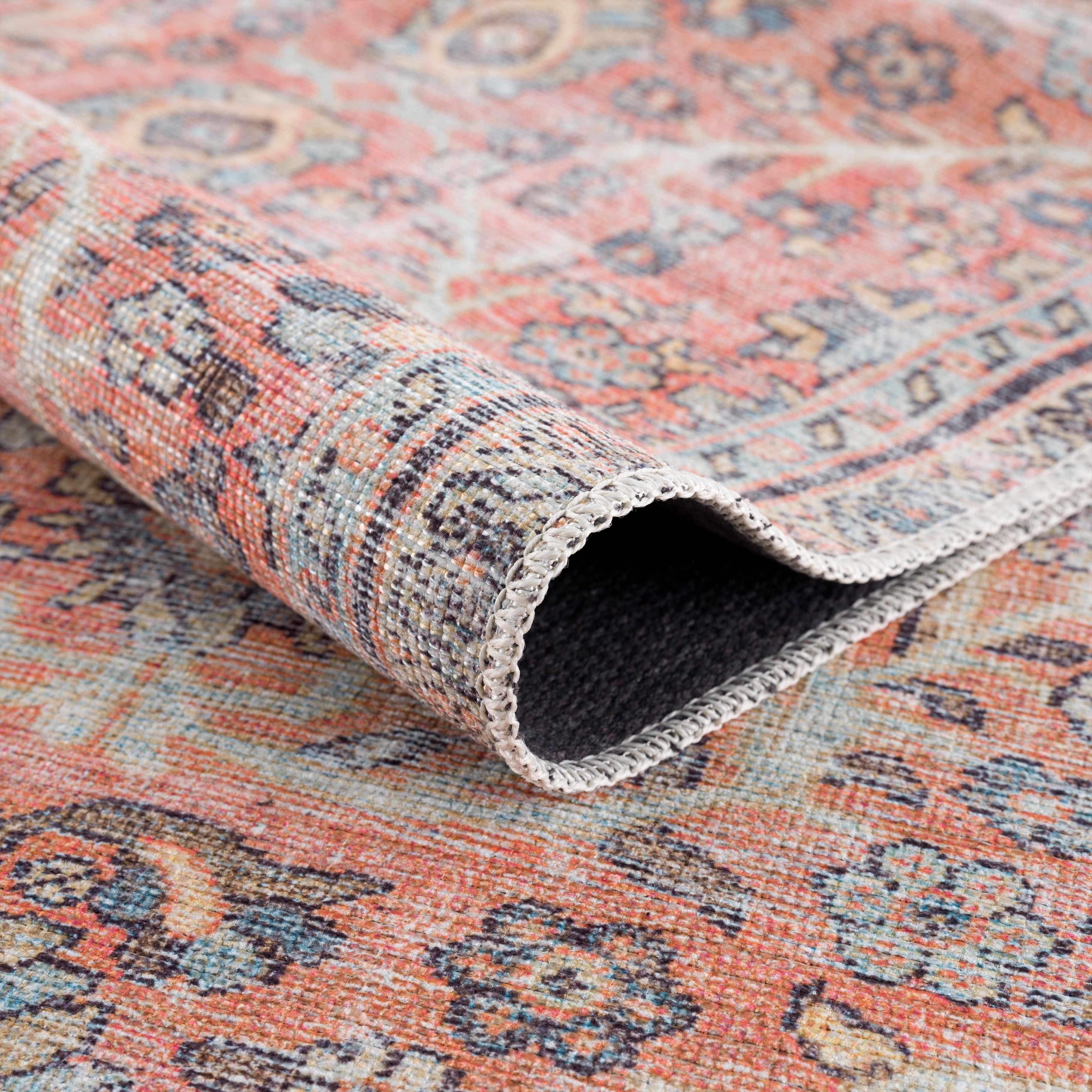 Urpi Rose & Blue Washable Runner Rug - Clearance