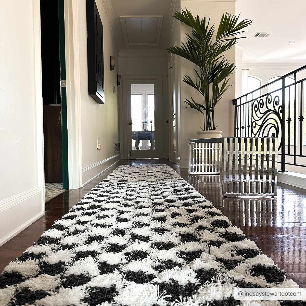 Atira Black & White Checkered Runner Rug