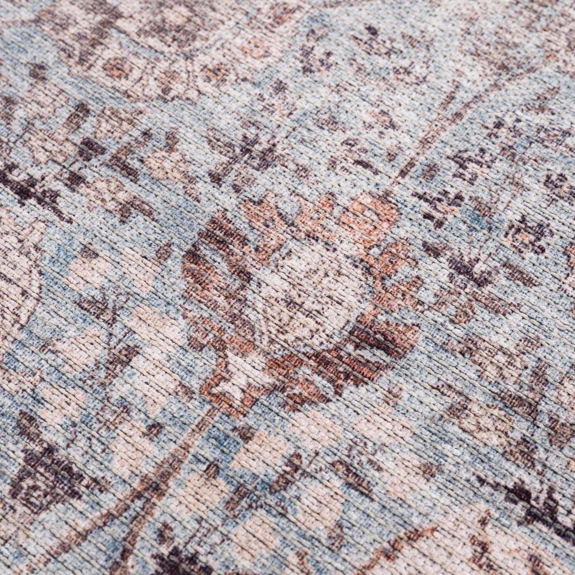Brown Blue Dauis Vintage Washable Runner Rug - Clearance