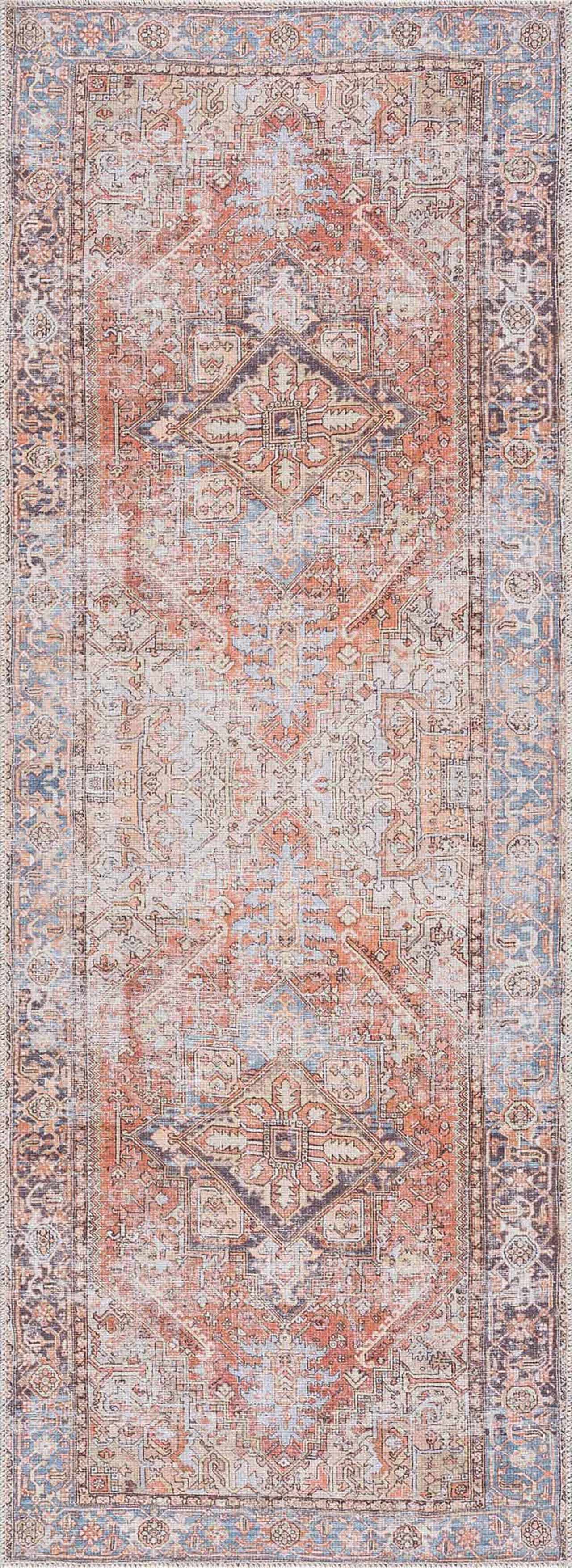 Rust Eira Distressed Vintage Washable Runner Rug - Clearance