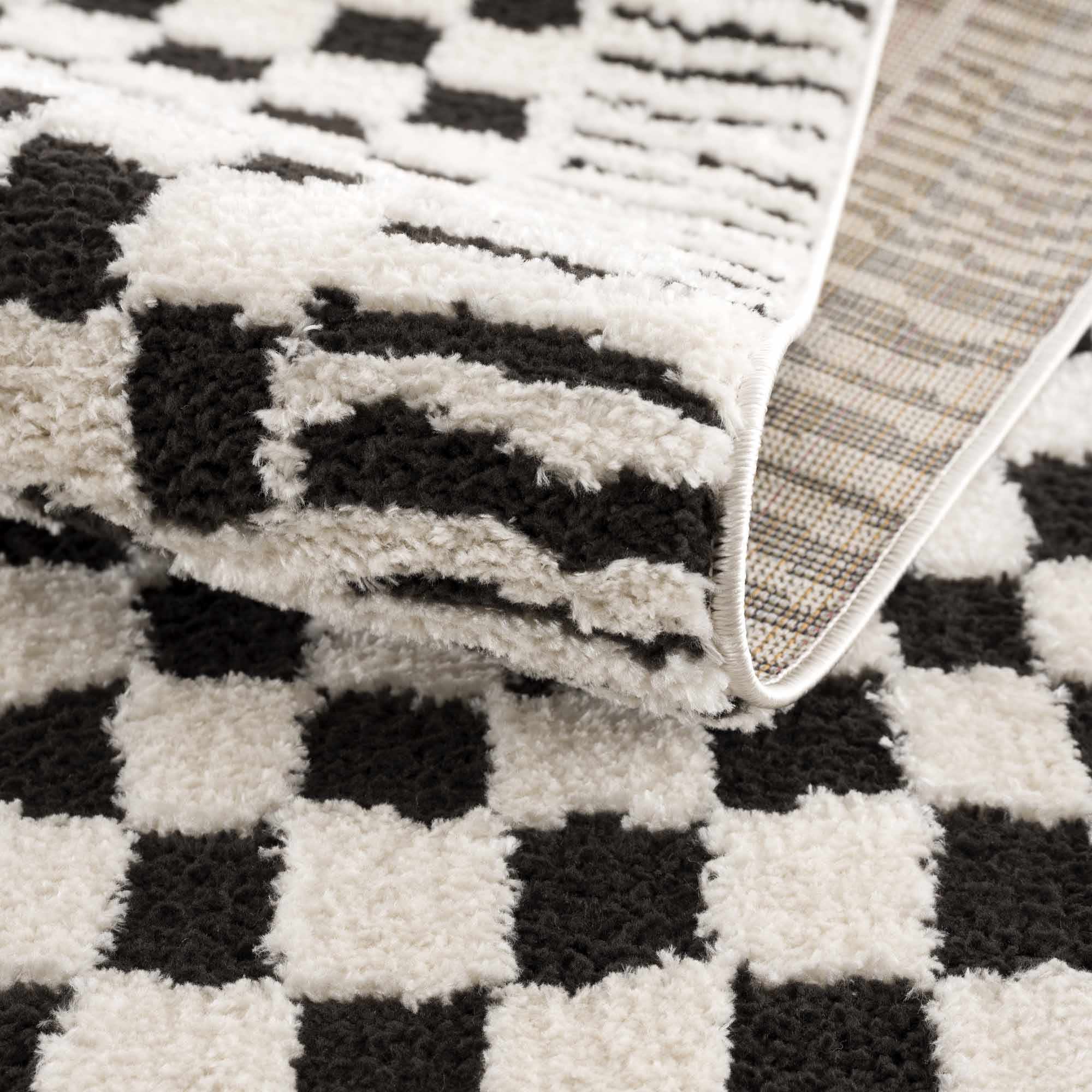 Leryn Black & White Checkered Runner Rug