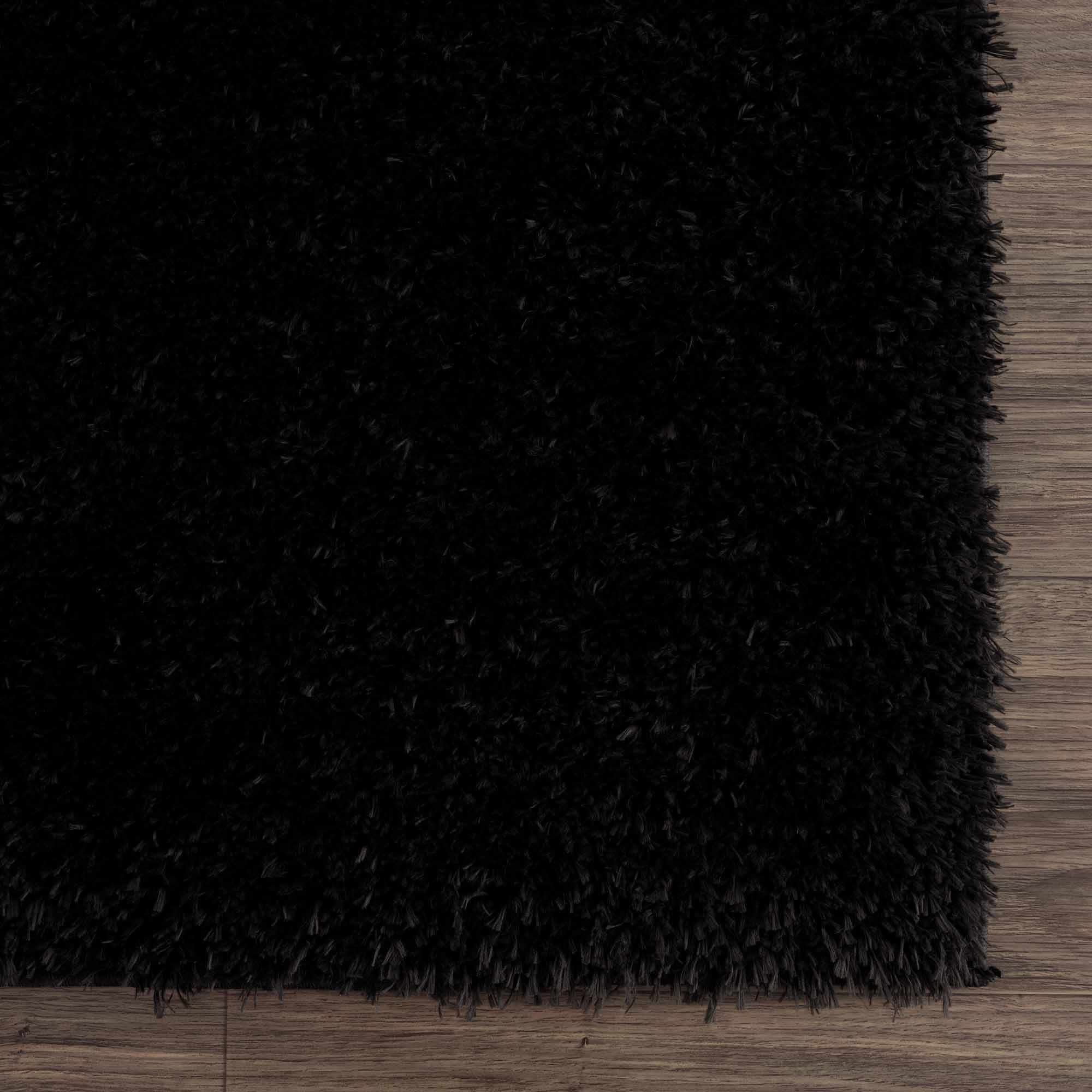 Faina Solid Black Shag Rug Washable