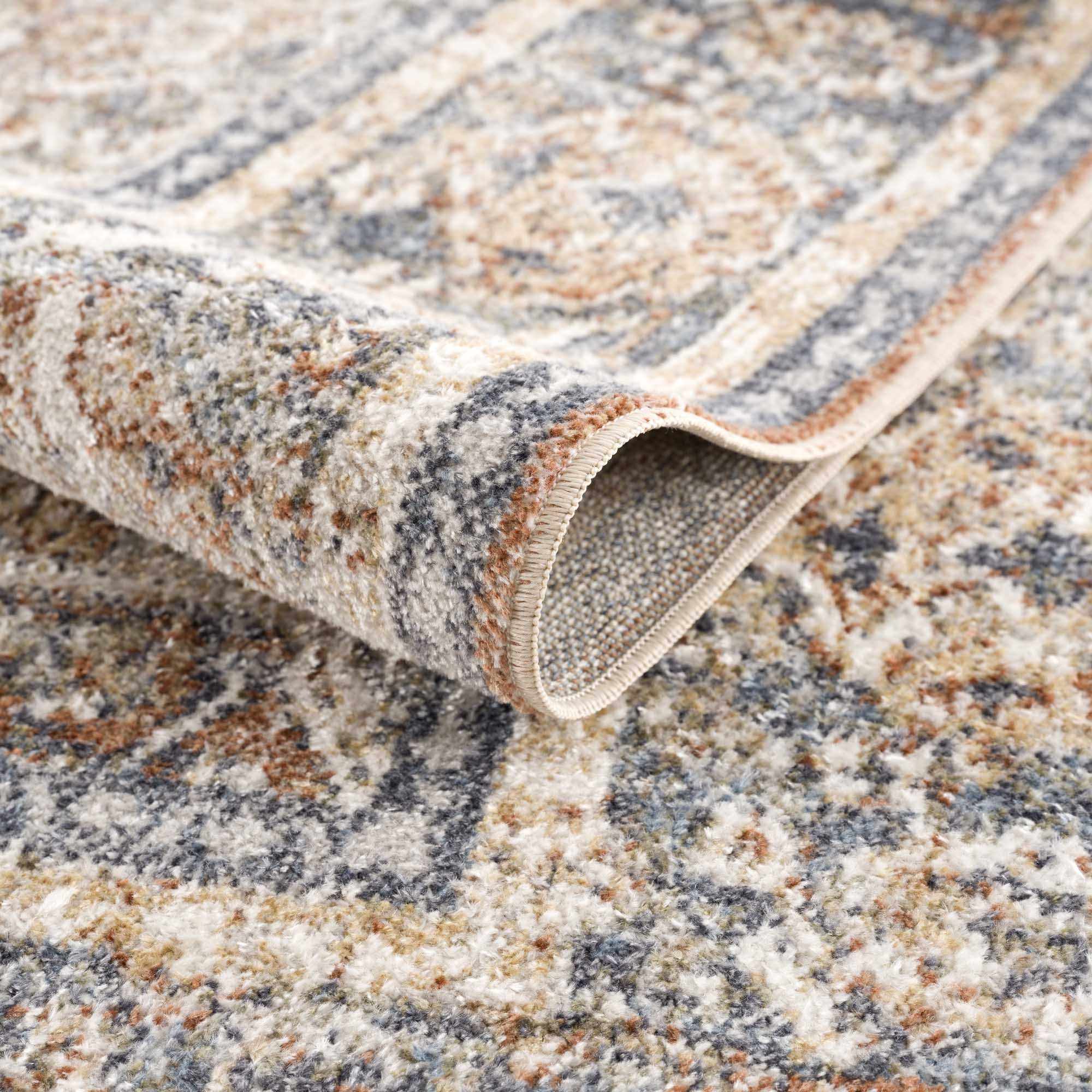 Arias Beige Blue Washable Runner Rug