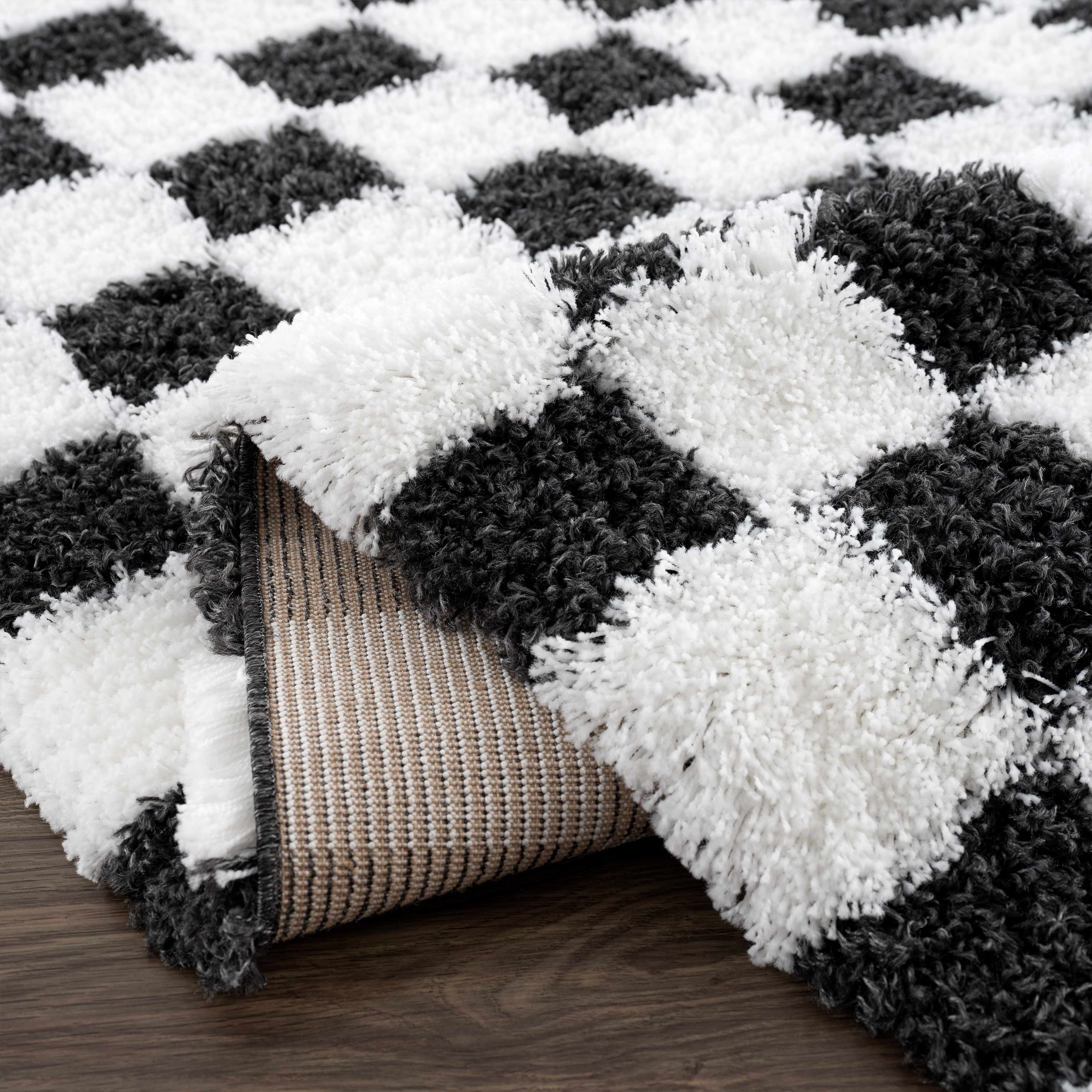 Atira Black & White Checkered Runner Rug