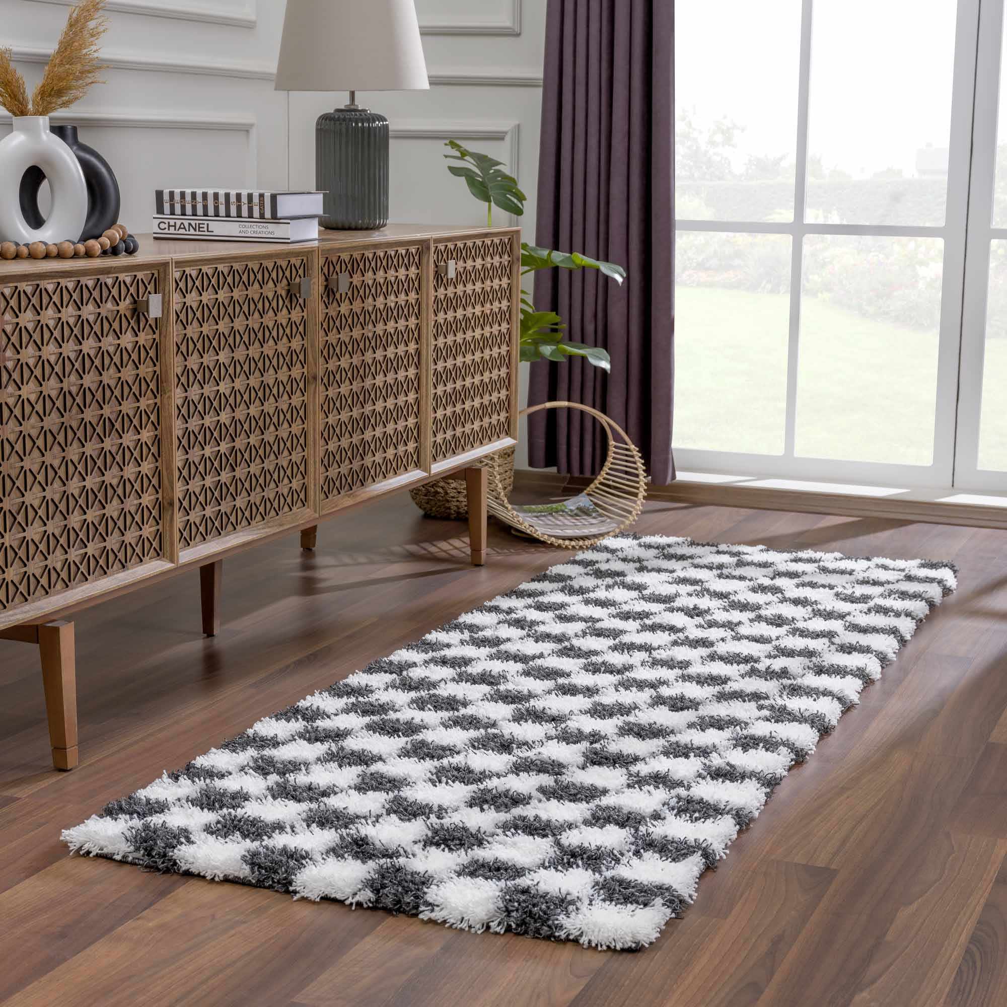 Atira Black & White Checkered Runner Rug