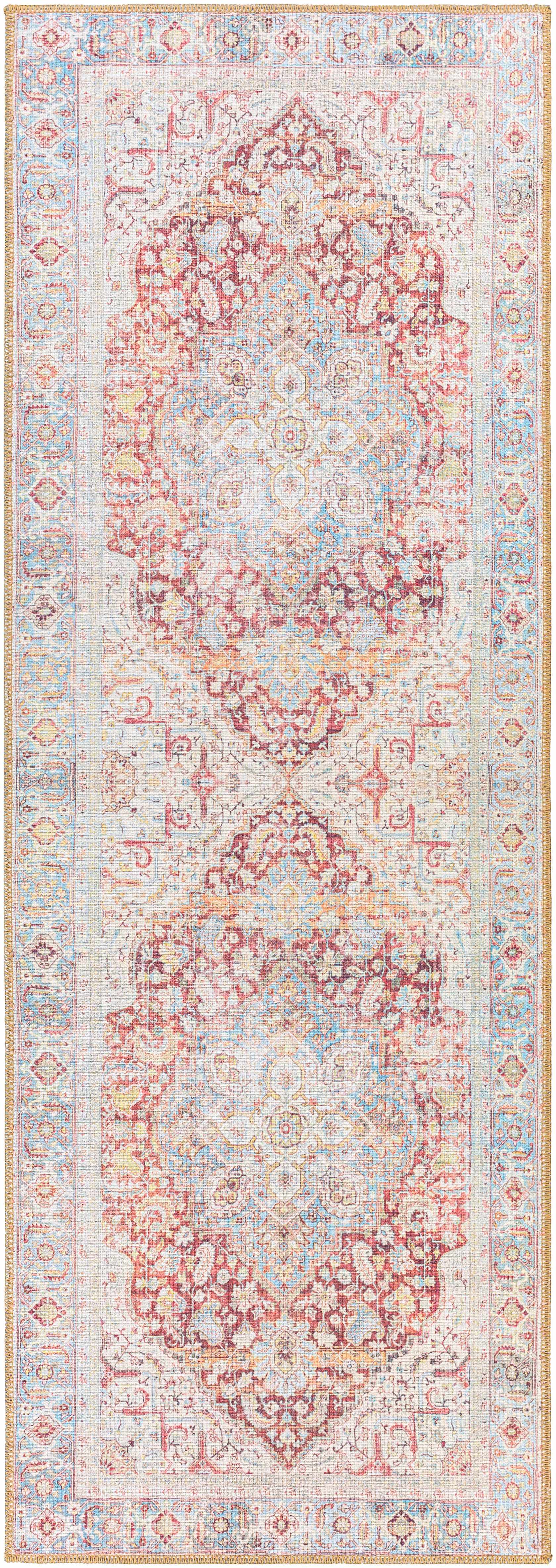 Cream Rust Leeston Vintage Washable Runner Rug - Clearance