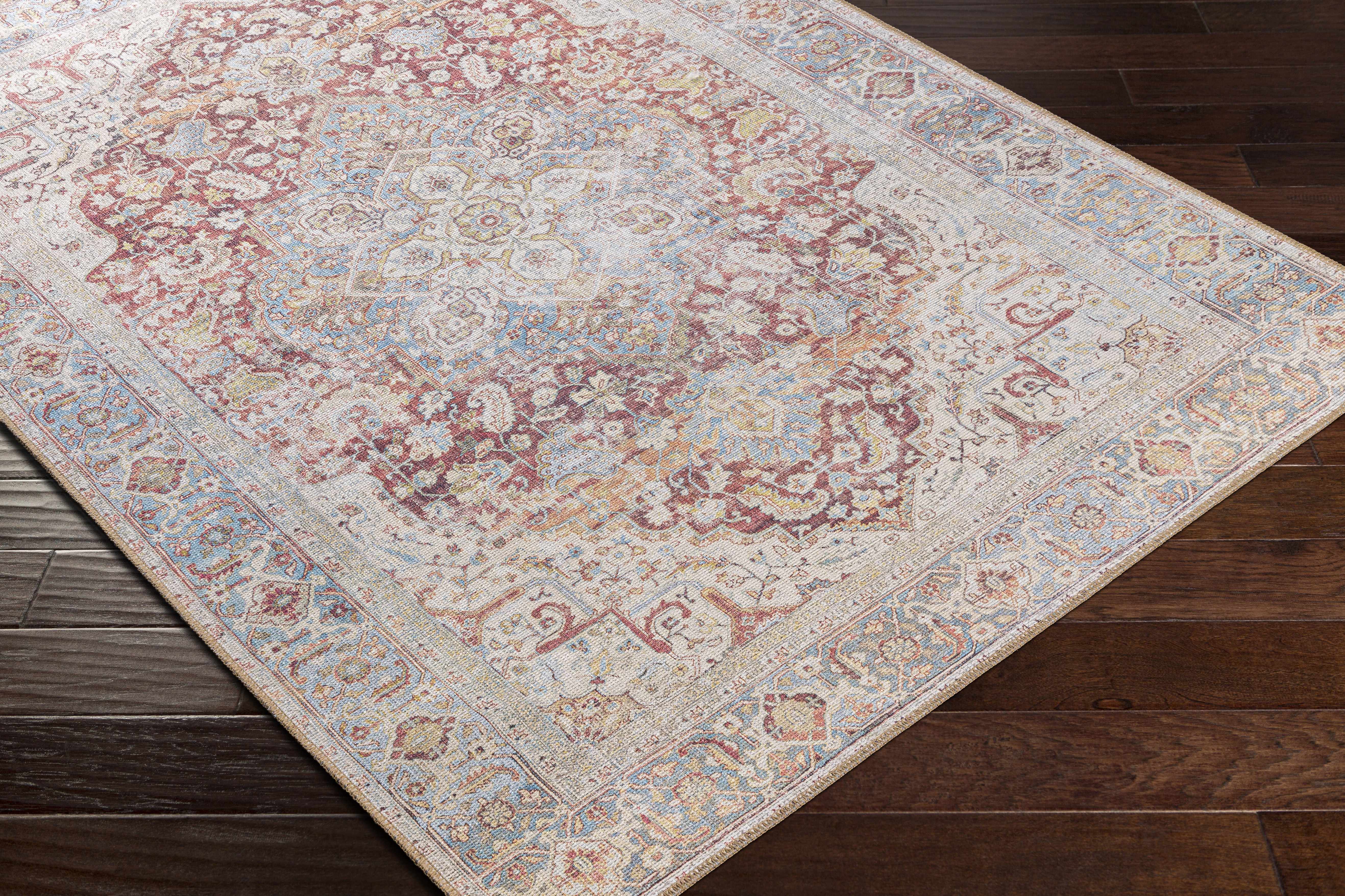 Cream Rust Leeston Vintage Washable Runner Rug - Clearance