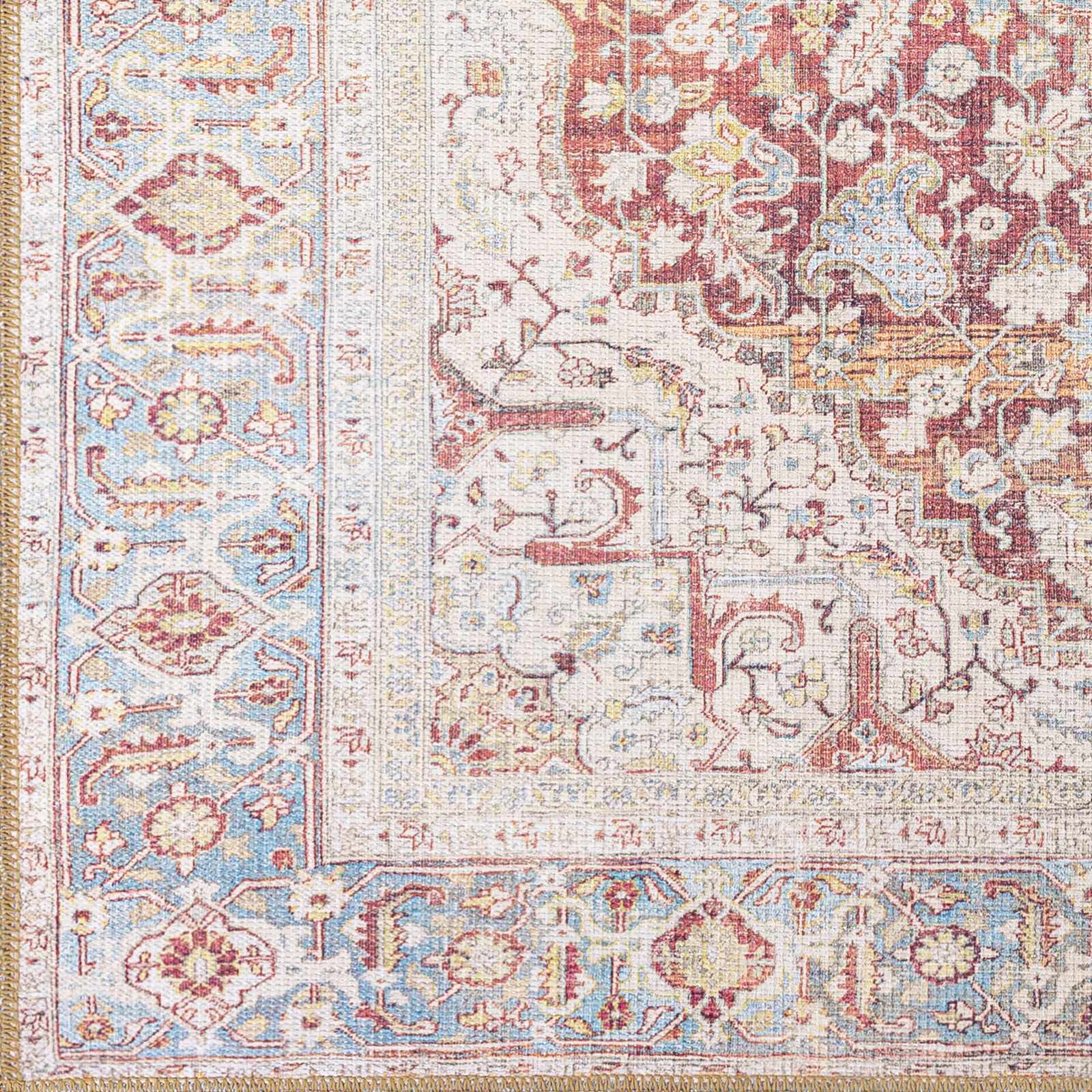 Cream Rust Leeston Vintage Washable Runner Rug - Clearance