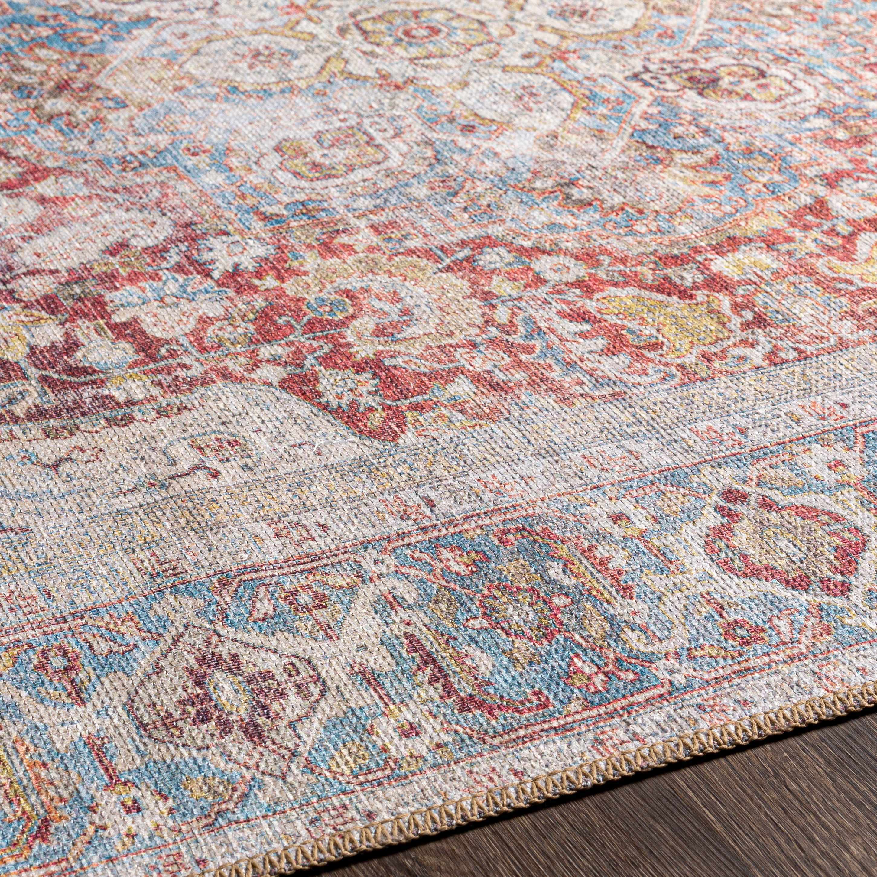 Cream Rust Leeston Vintage Washable Runner Rug - Clearance