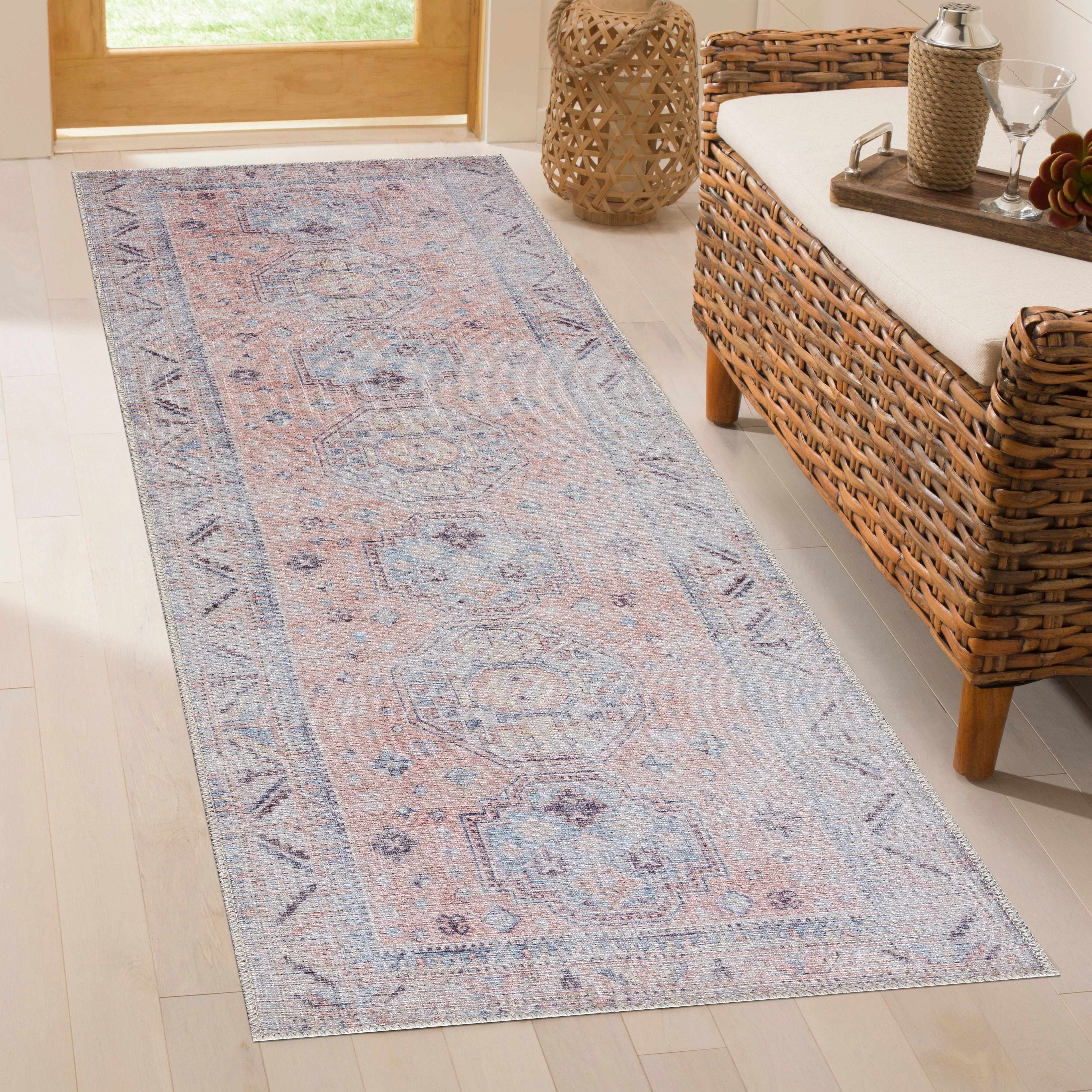 Morcott Peach Washable Runner Rug