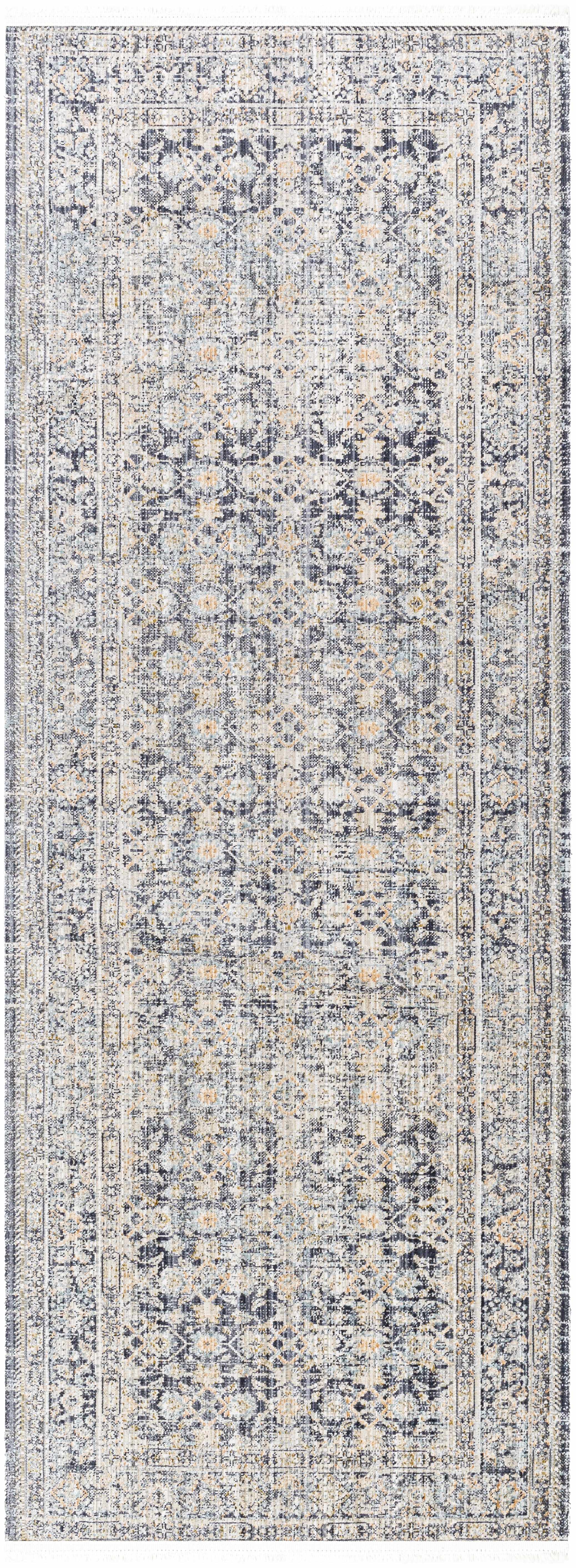 Margaret Damask Navy Washable Runner Rug - Surya x Becki Owens