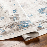 Arwel Cream & Blue Washable Runner Rug