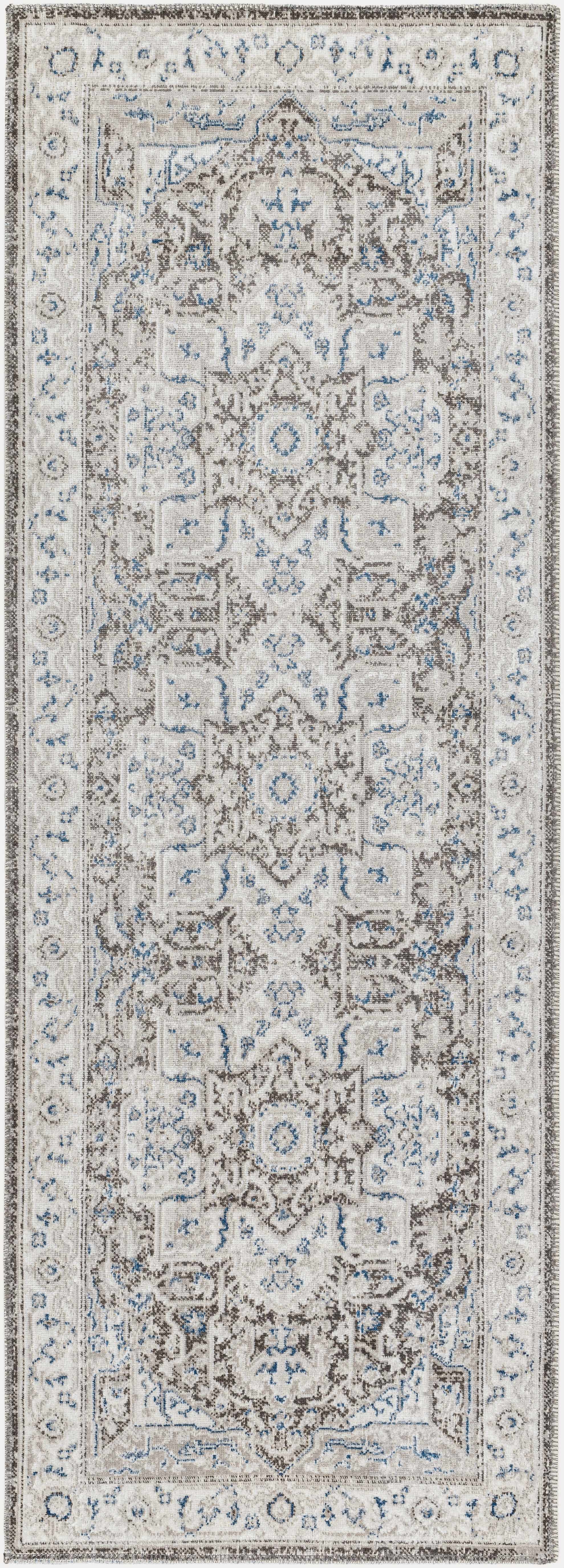 Roho Beige & Blue Washable Runner Rug