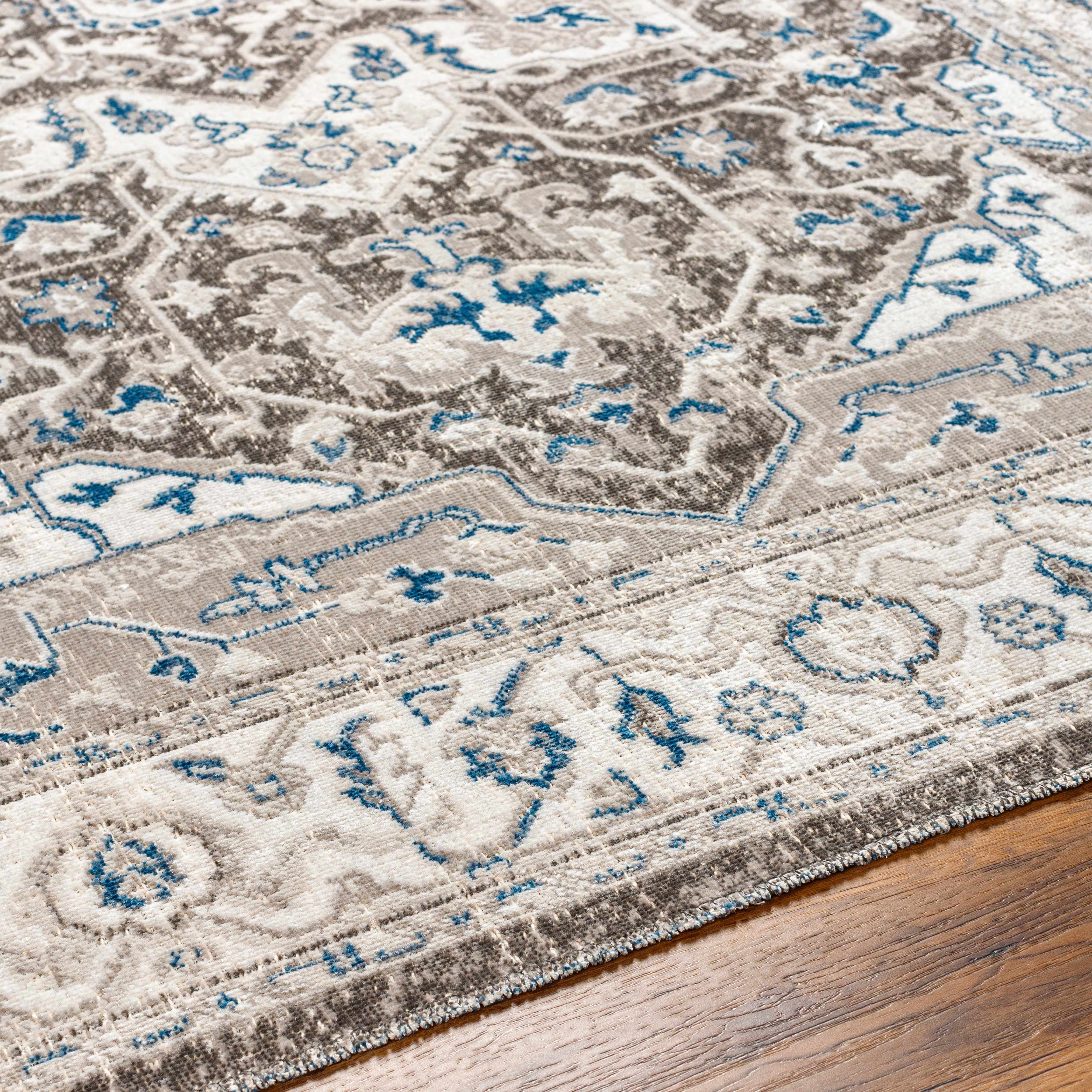Roho Beige & Blue Washable Runner Rug