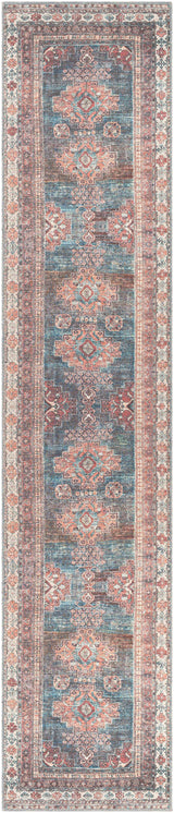 Baltinglass Rust & Blue Washable Runner Rug - Clearance