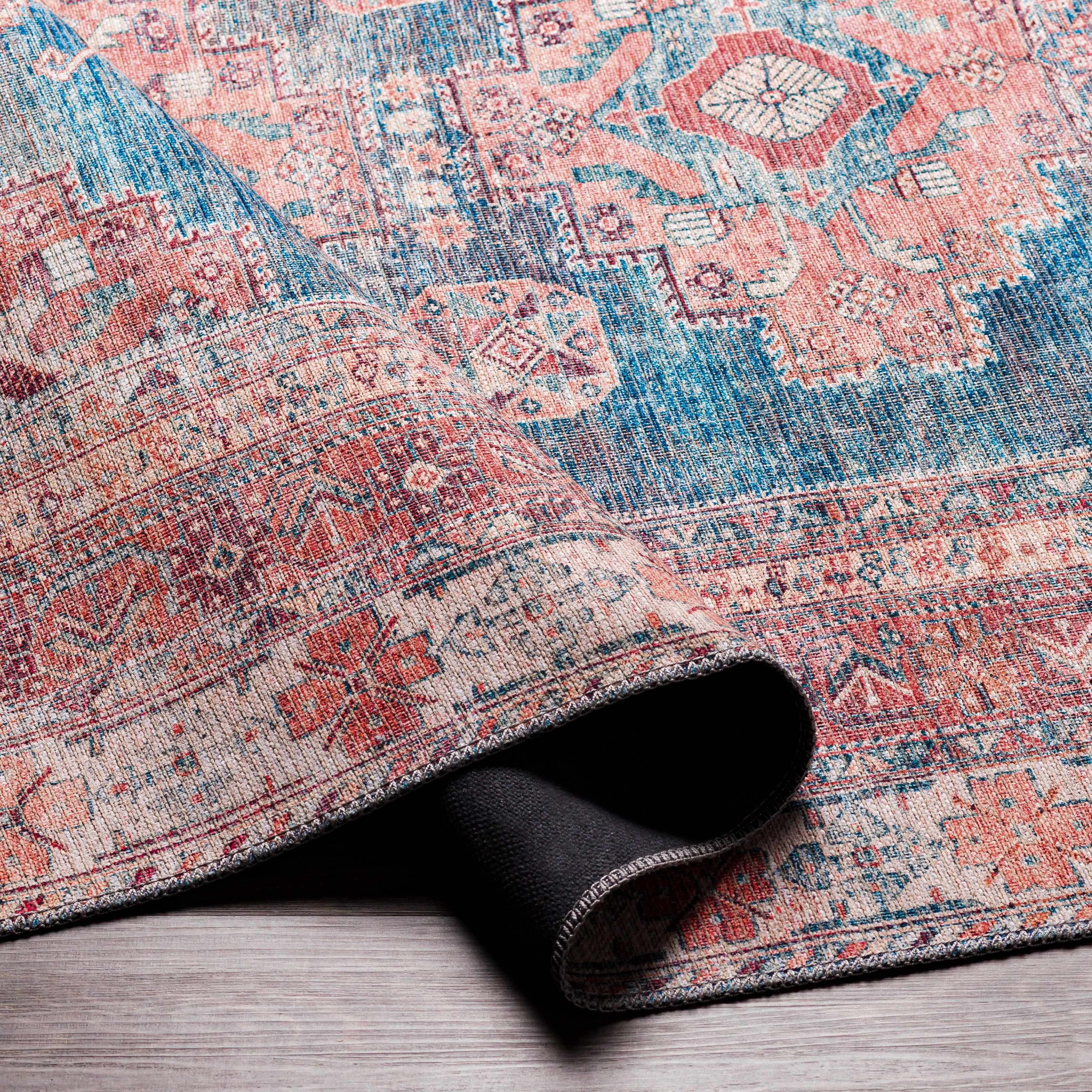 Baltinglass Rust & Blue Washable Runner Rug - Clearance