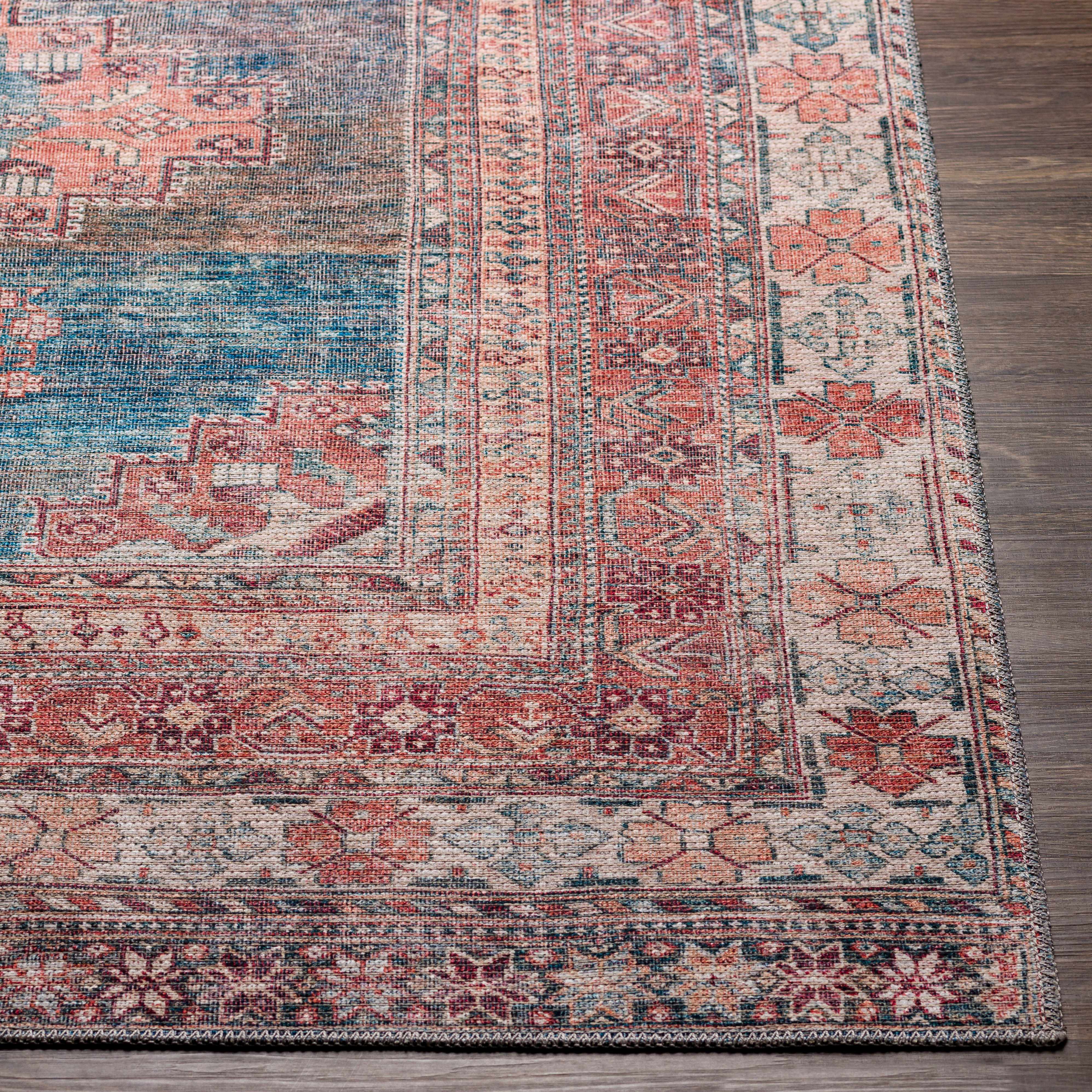Baltinglass Rust & Blue Washable Runner Rug - Clearance
