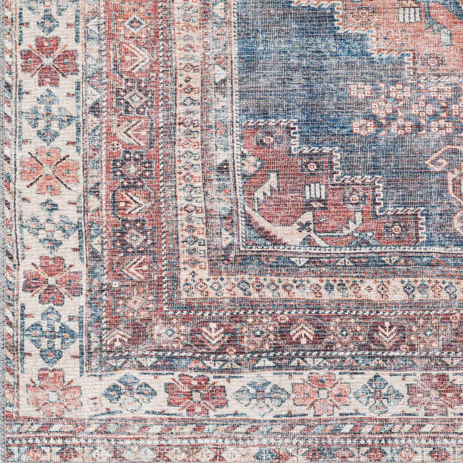Baltinglass Rust & Blue Washable Runner Rug - Clearance