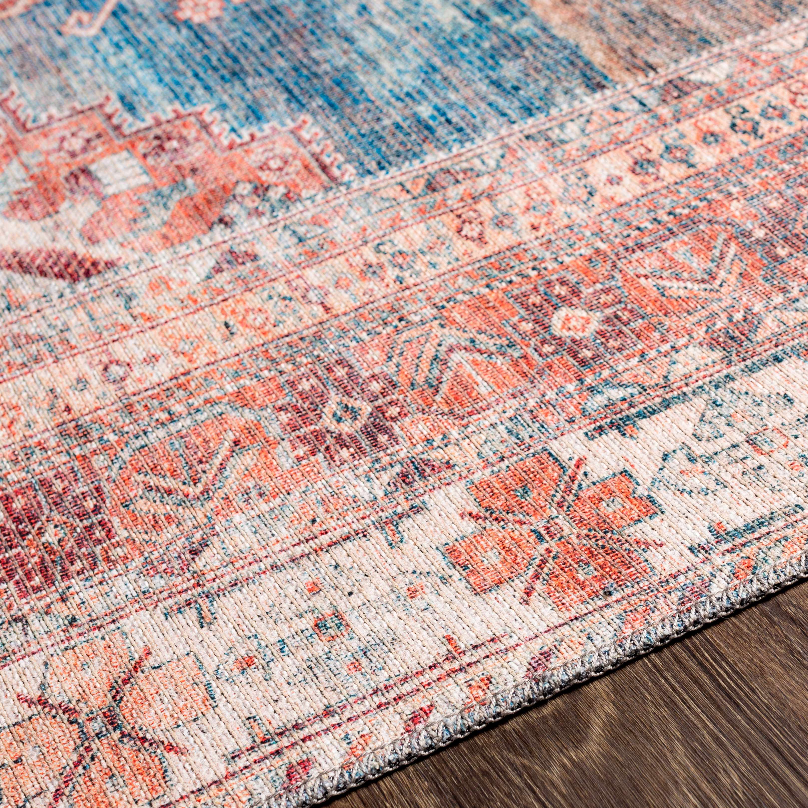 Baltinglass Rust & Blue Washable Runner Rug - Clearance