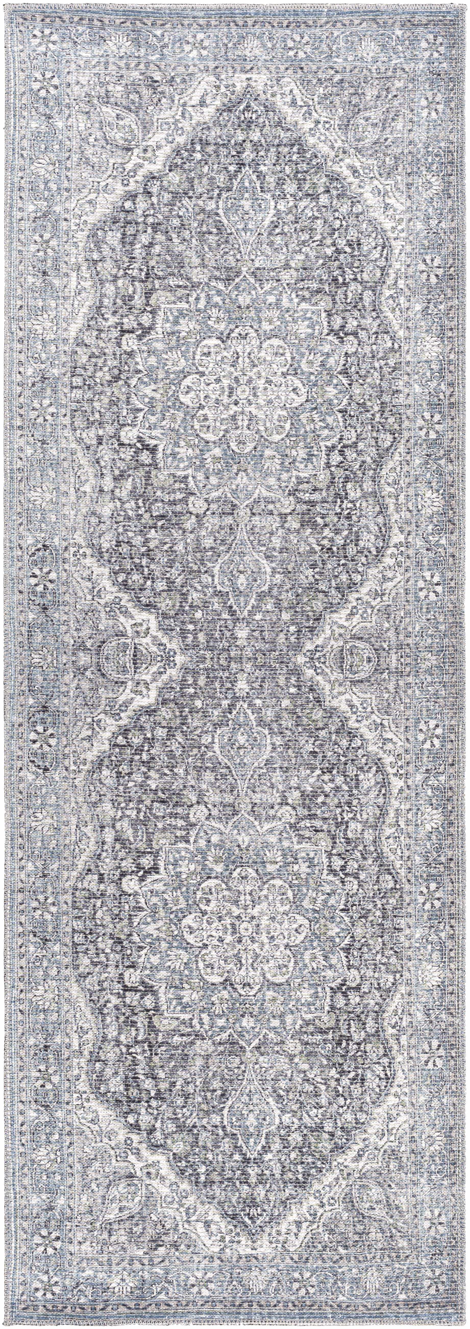 Blue Tavas Medallion Washable Runner Rug - Clearance