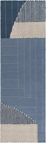 Blue Hanwood Wool Blend Braided Runner Rug