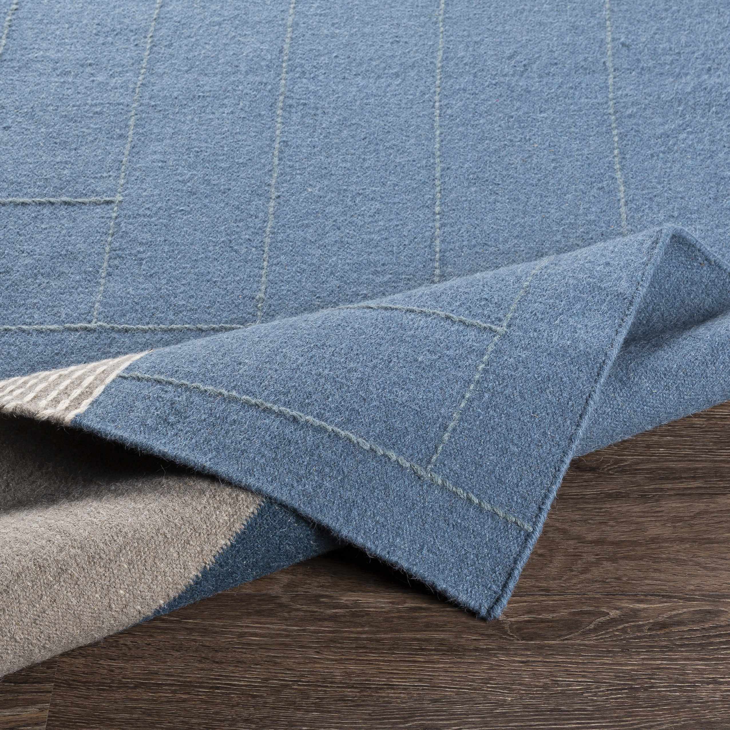 Blue Hanwood Wool Blend Braided Runner Rug