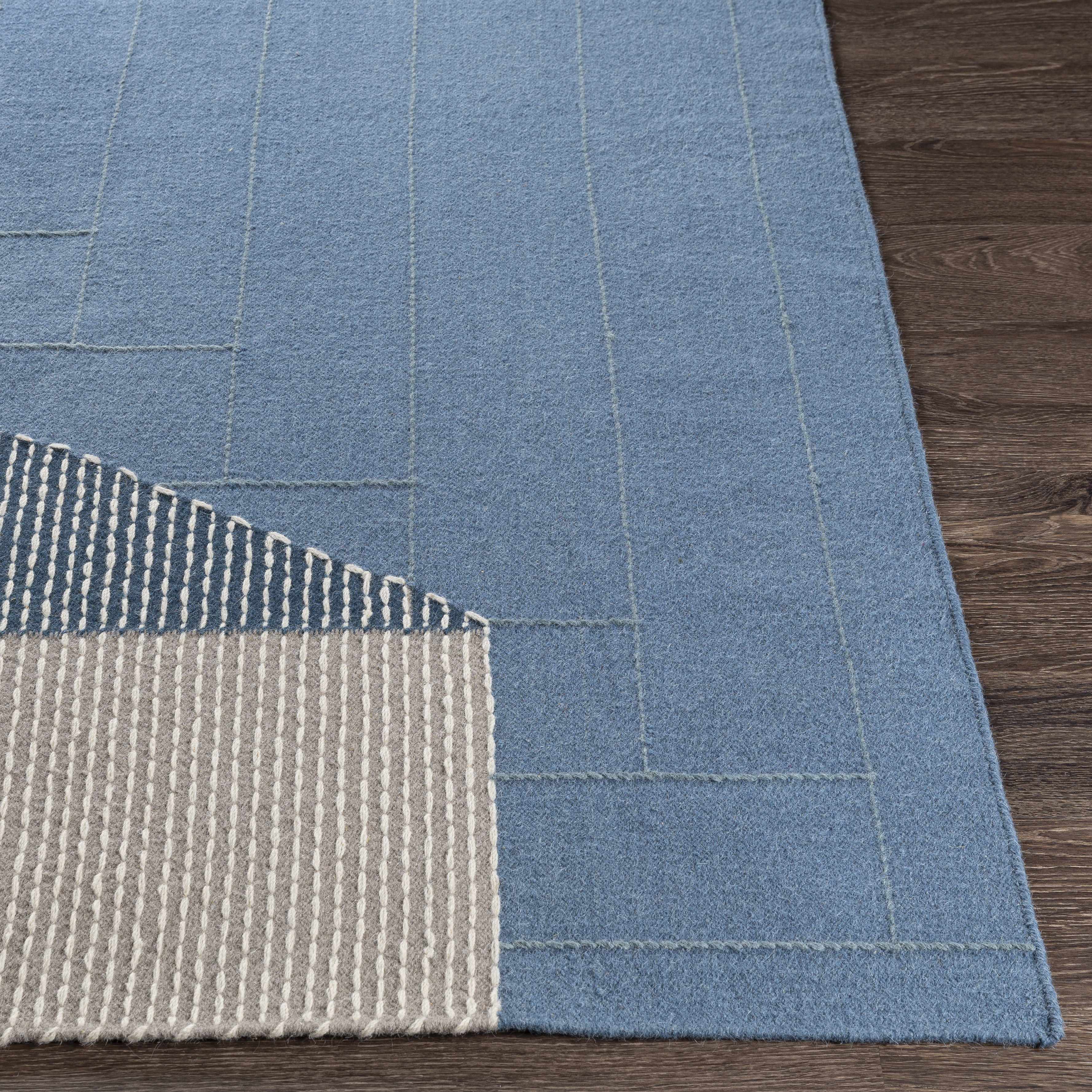 Blue Hanwood Wool Blend Braided Runner Rug