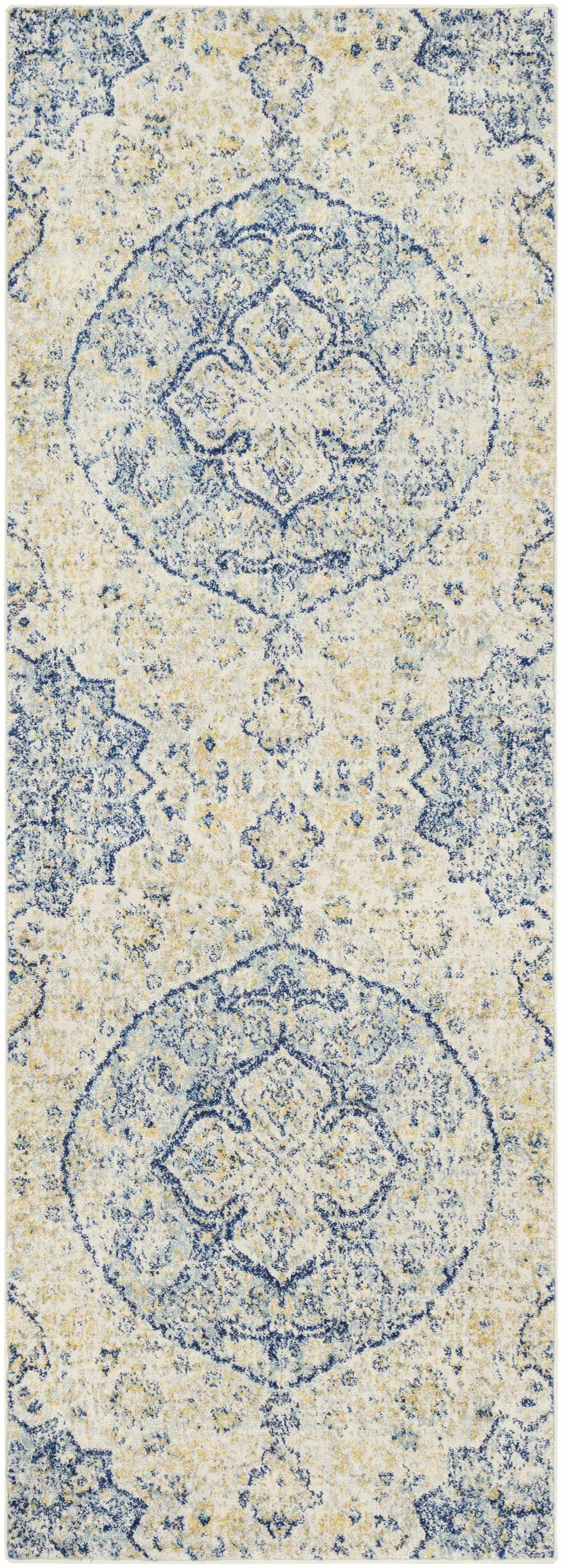 Ivory Teal Ojus Runner Rug