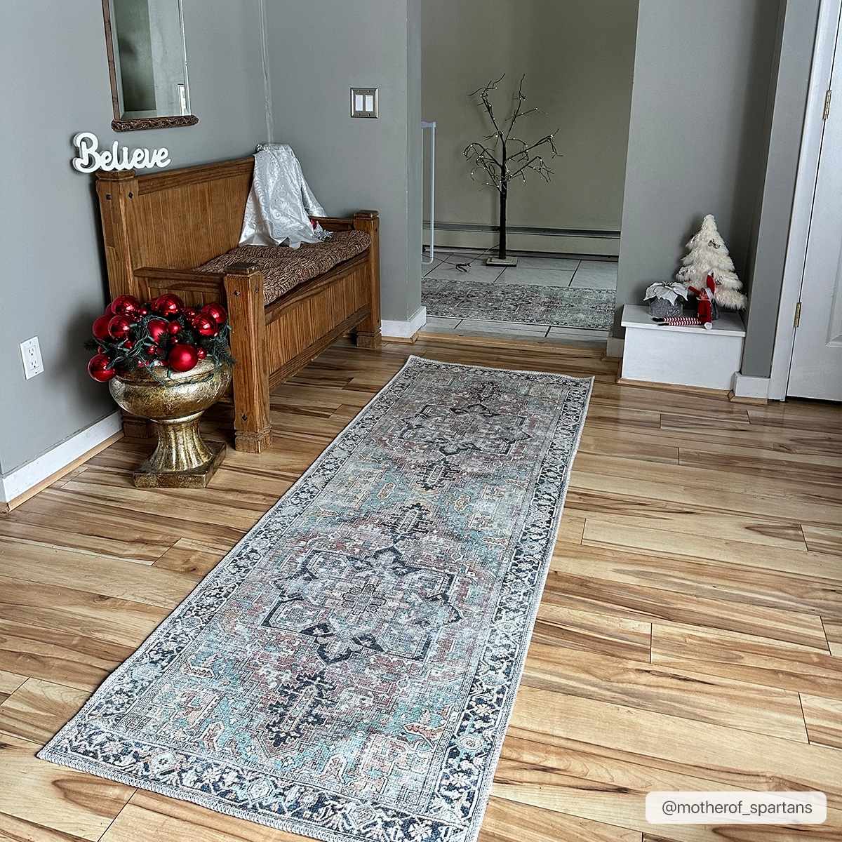 Green Nisa Vintage Washable Runner Rug